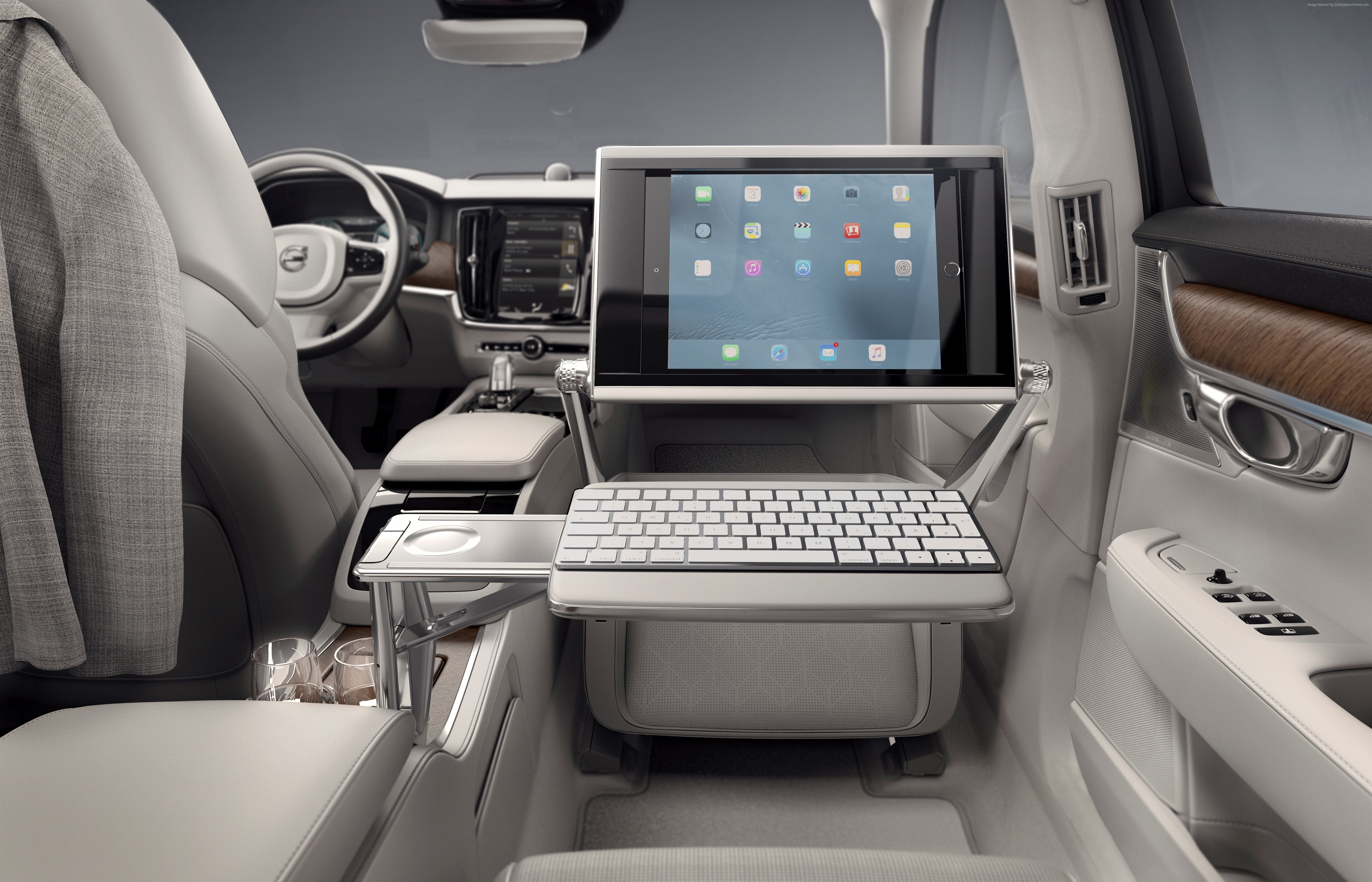 Volvo S90 interior with tablet and keyboard HD Wallpaper