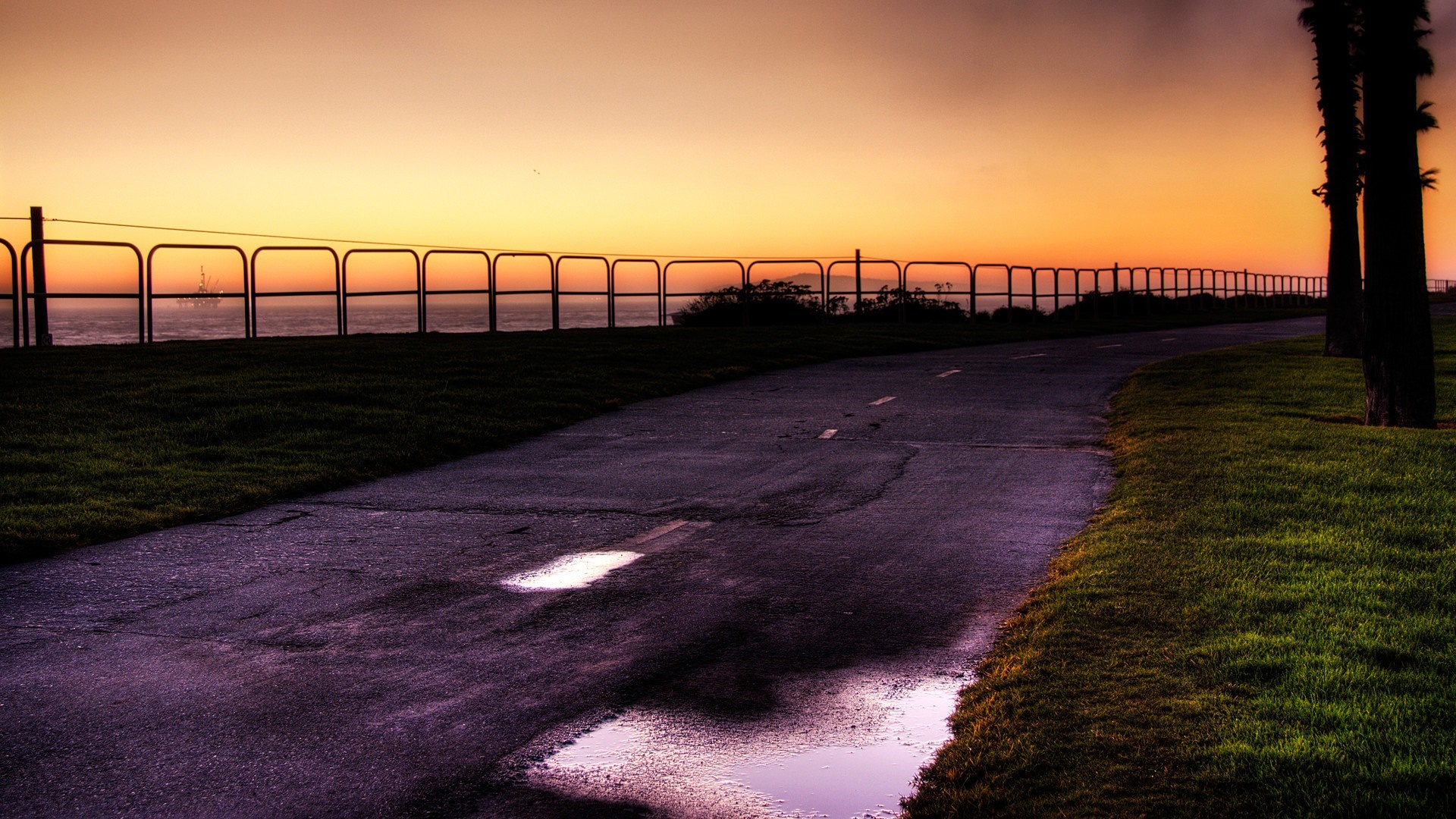 Coastal path at sunset with ocean view HD Wallpaper
