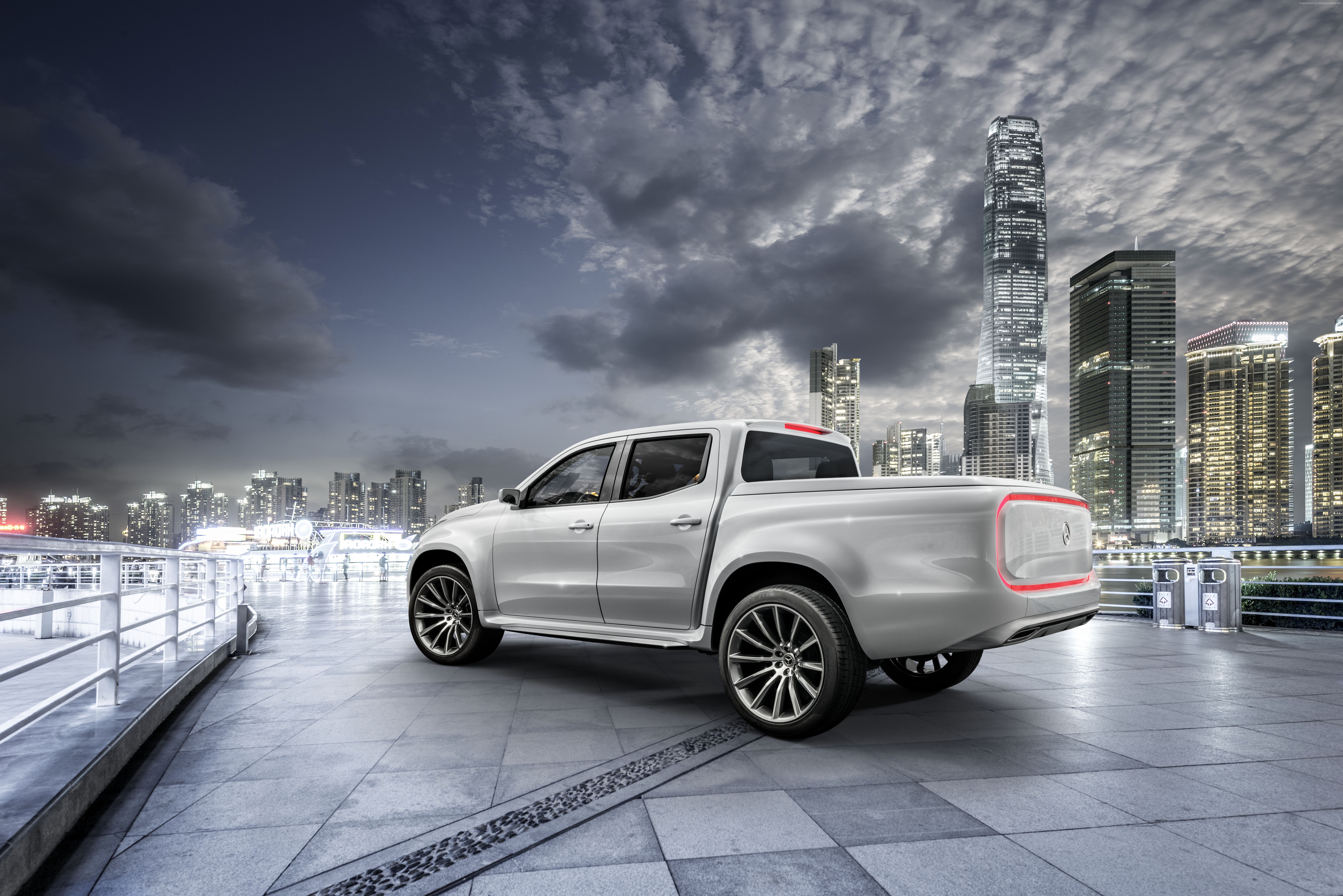 Mercedes-Benz Concept X-CLASS pickup truck in city at night HD Wallpaper