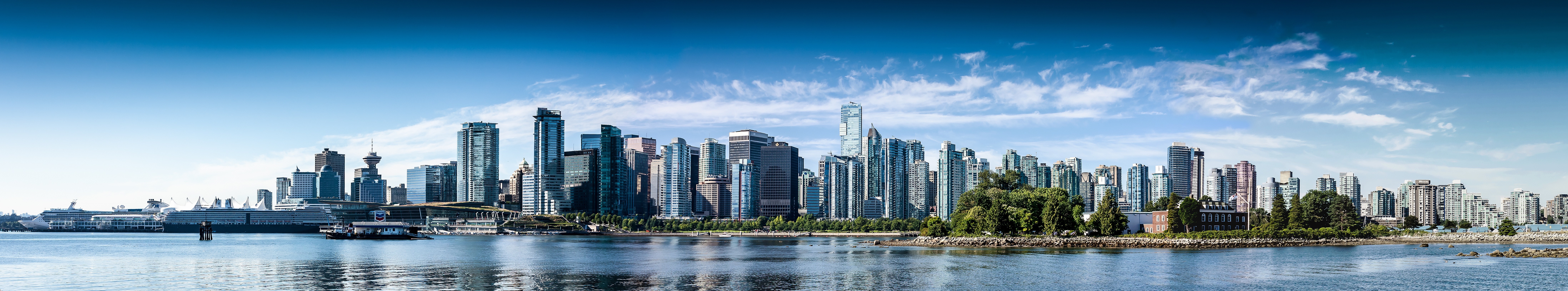 Vancouver cityscape panorama with water and buildings HD Wallpaper