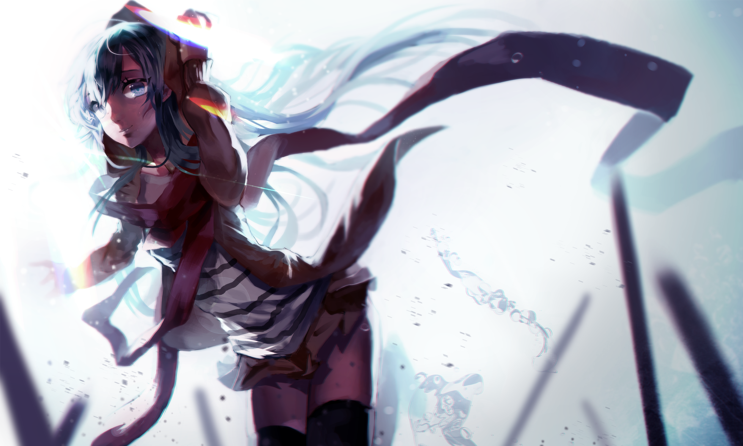 Anime girl with flowing hair and scarf HD Wallpaper