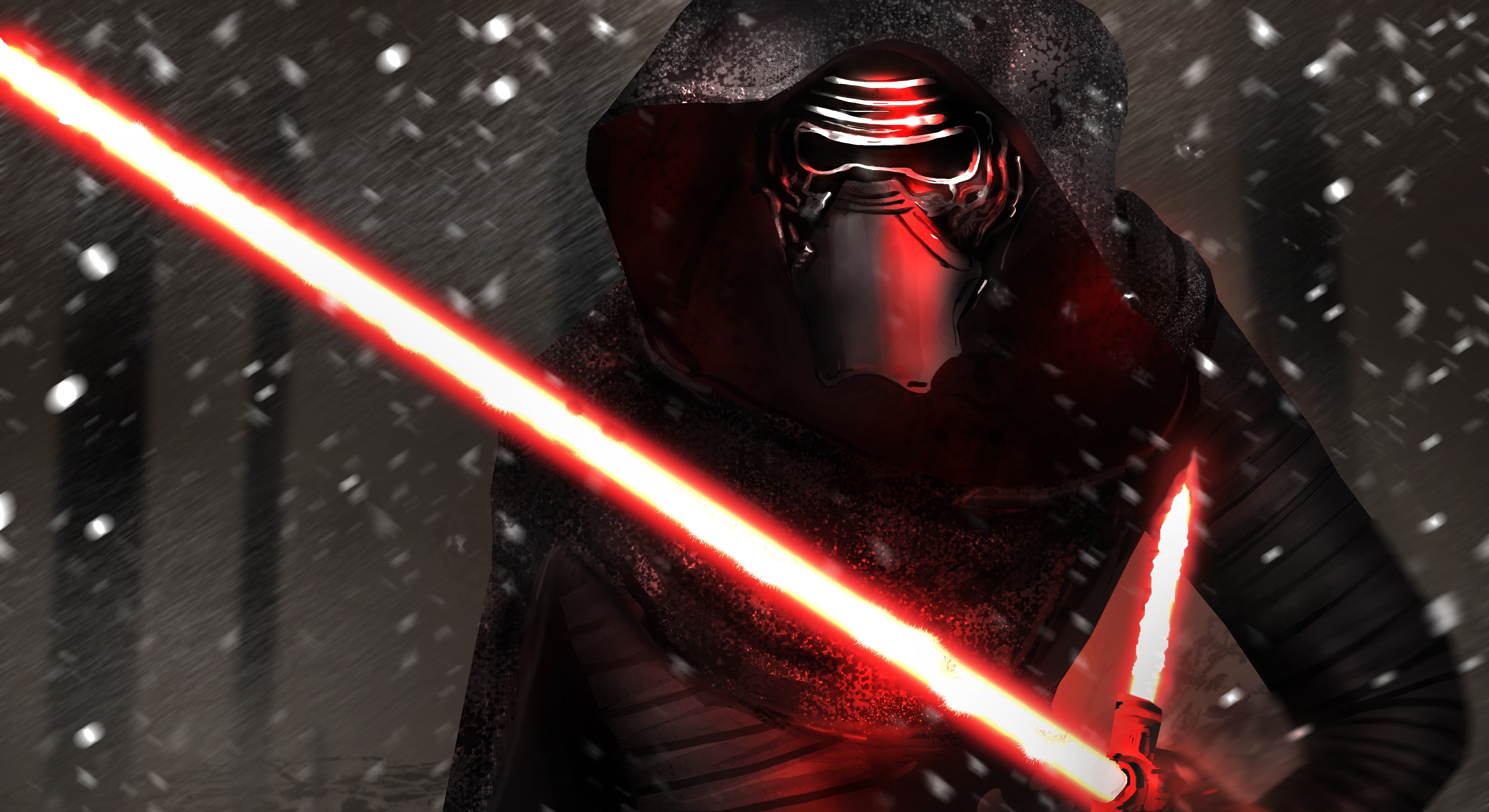 Kylo Ren from Star Wars with red lightsabers in snow HD Wallpaper