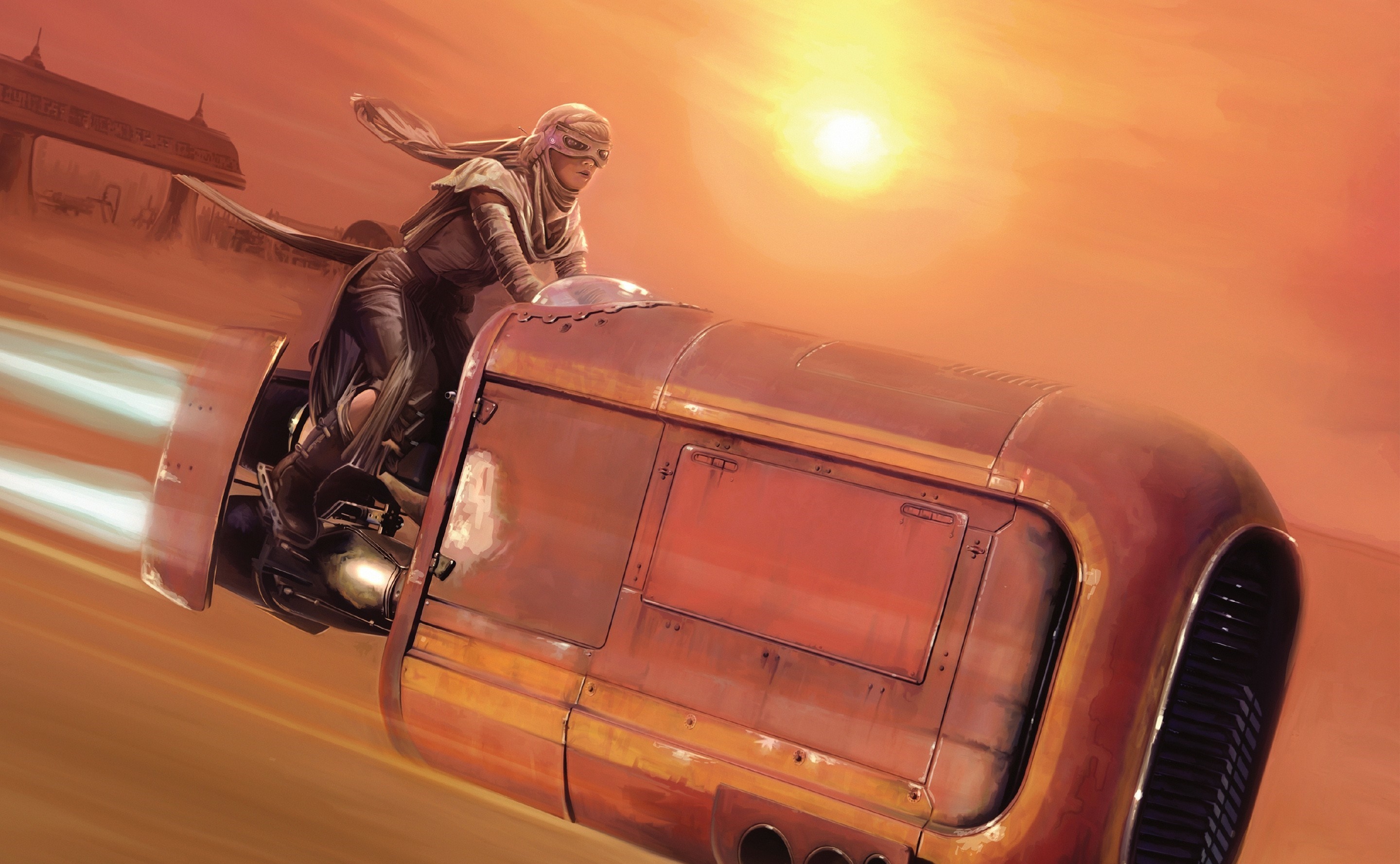 Rey on a speeder from Star Wars The Force Awakens HD Wallpaper