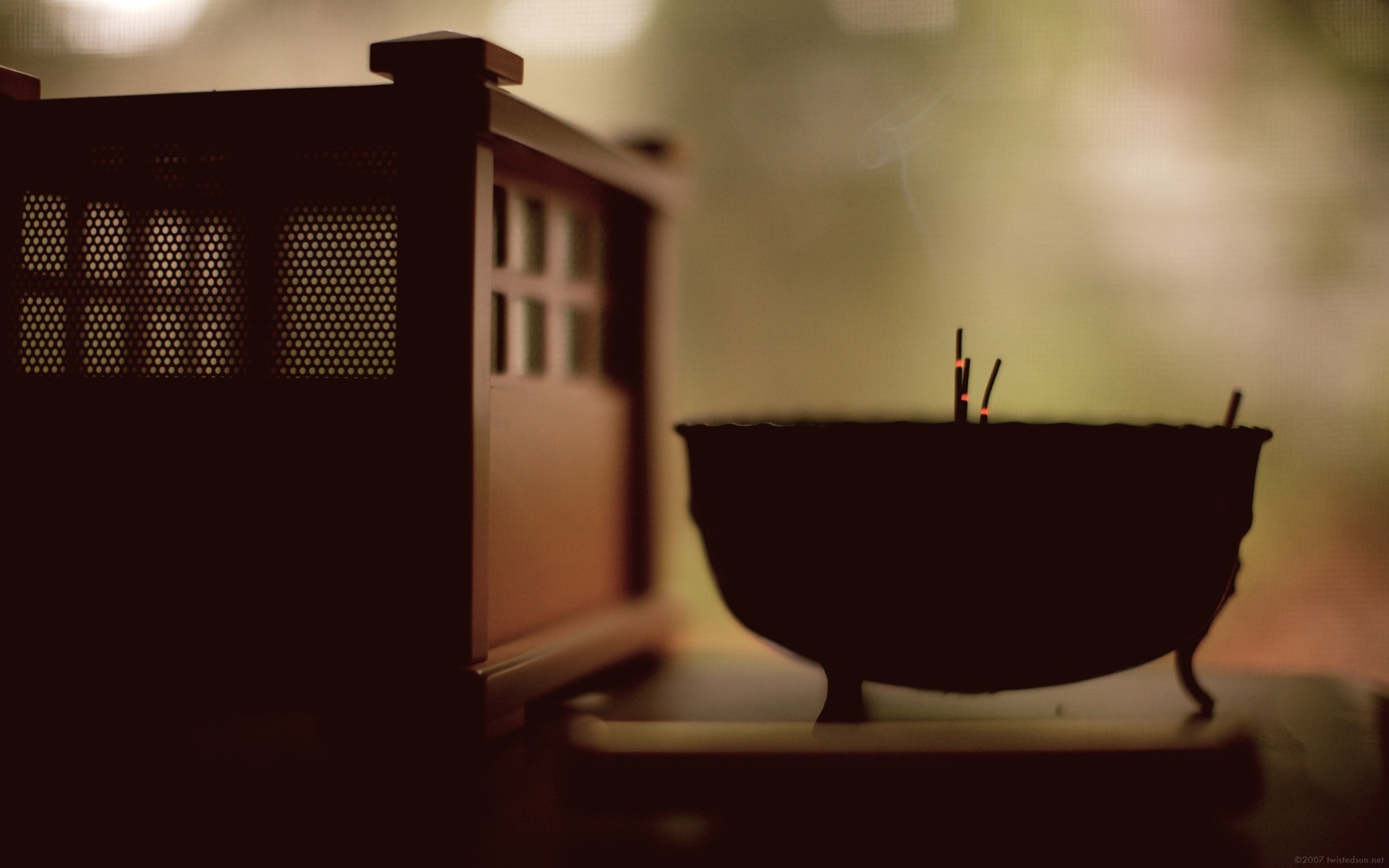 Incense burner and structure with smoke HD Wallpaper