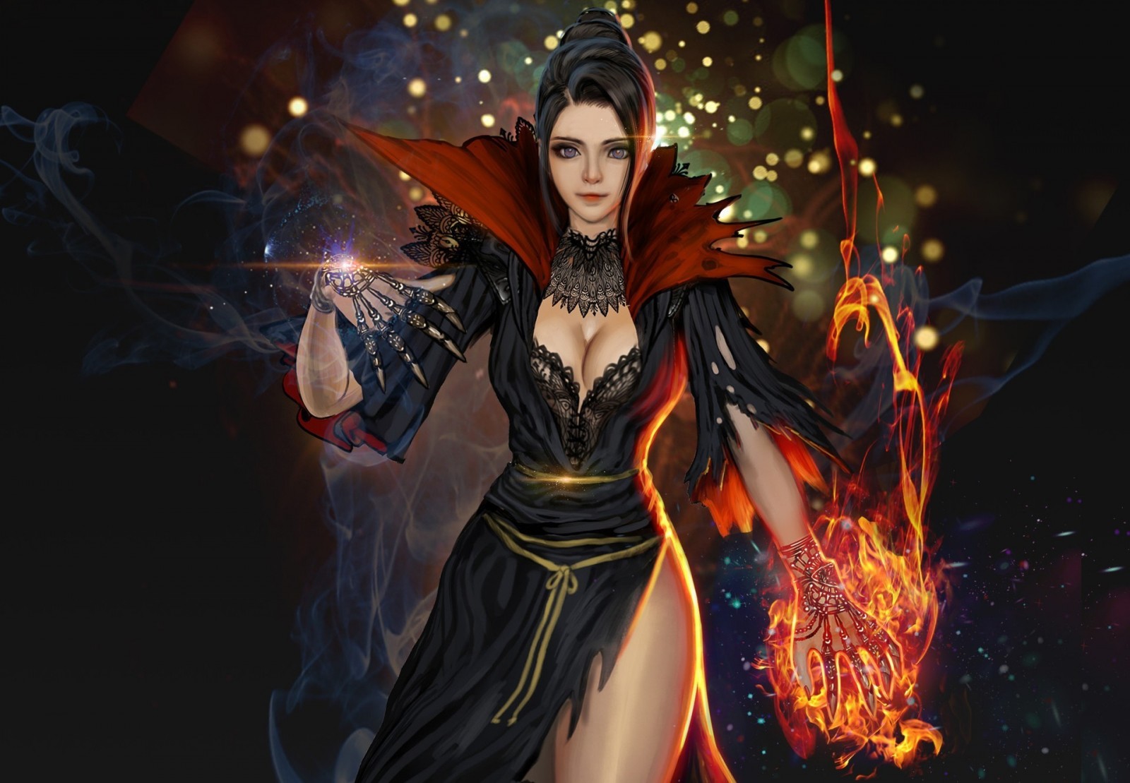 Fantasy art of a sorceress casting spells HD Wallpaper