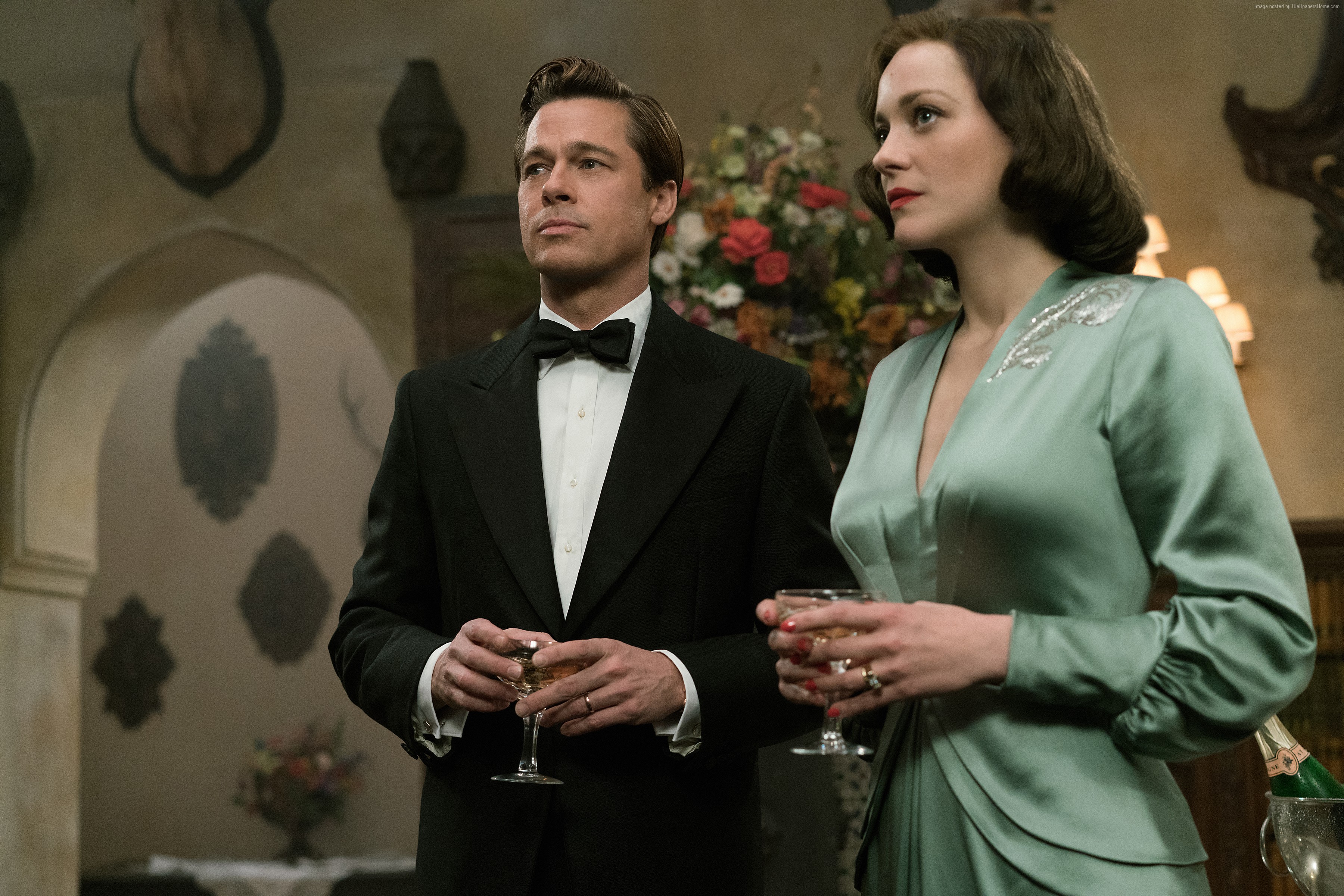 Brad Pitt and Marion Cotillard in Allied HD Wallpaper