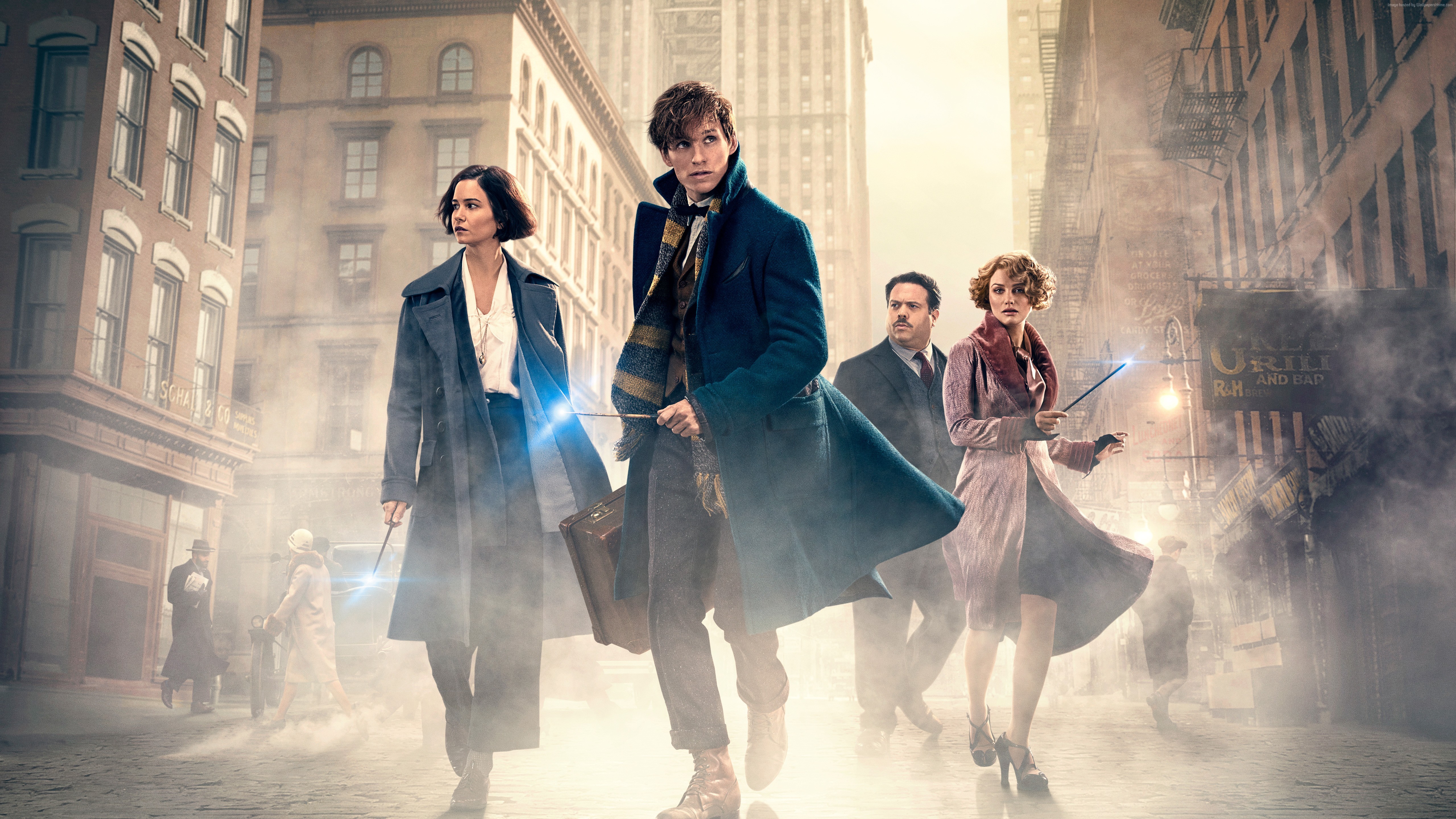 Newt Scamander and companions in Fantastic Beasts HD Wallpaper