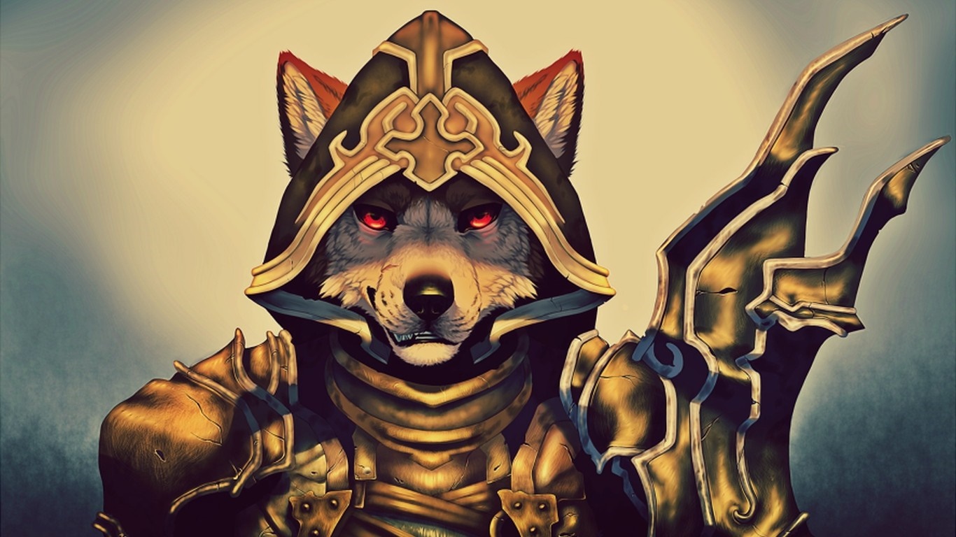 Furry warrior with red eyes and golden armor HD Wallpaper