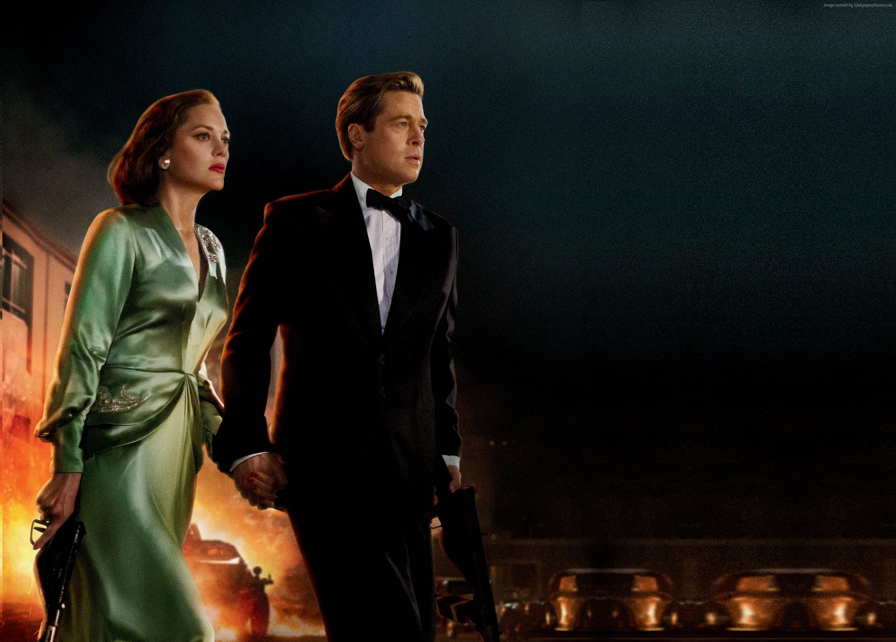 Brad Pitt and Marion Cotillard in Allied HD Wallpaper