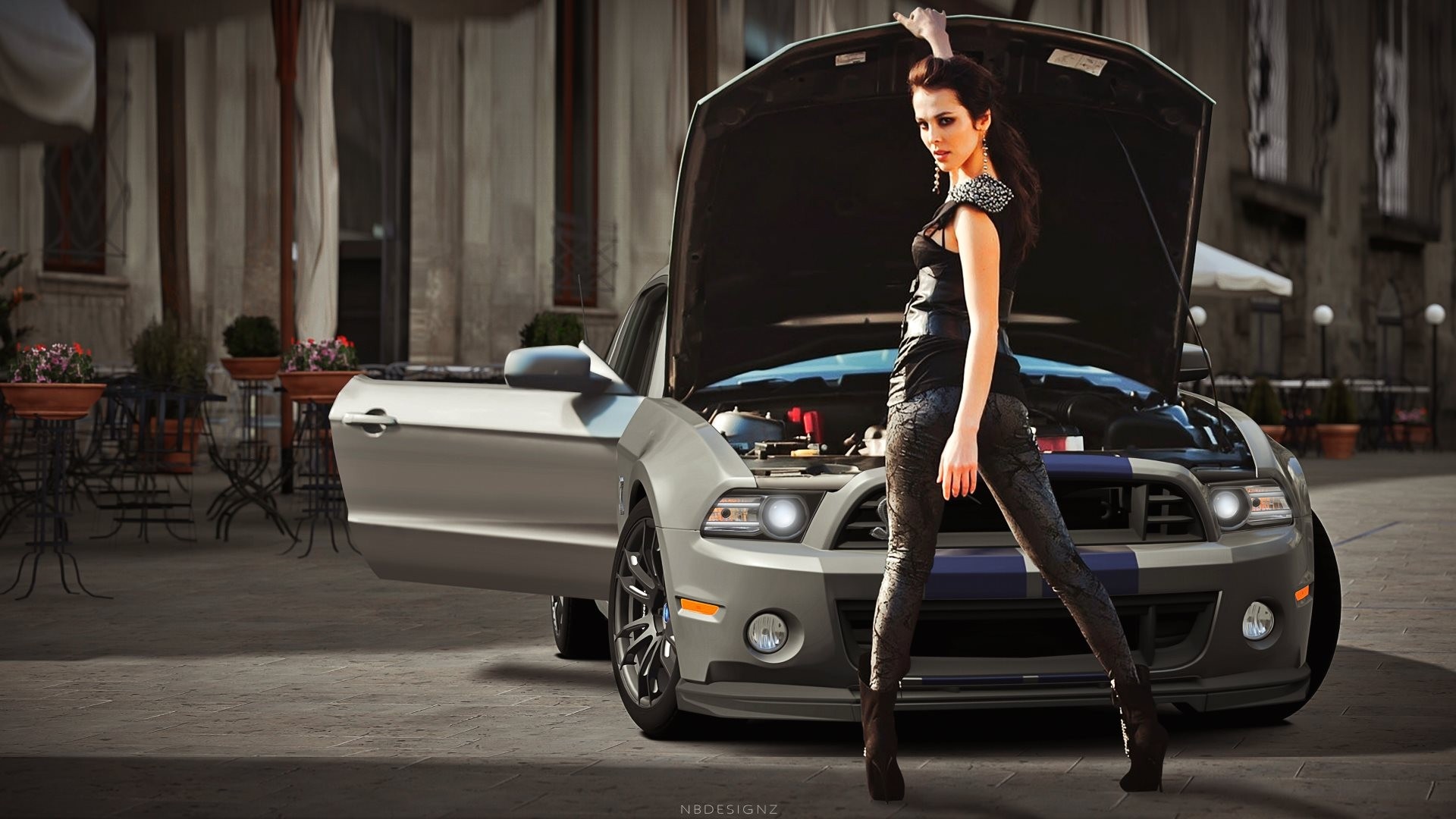 Woman posing with a Shelby GT500 Super Snake HD Wallpaper