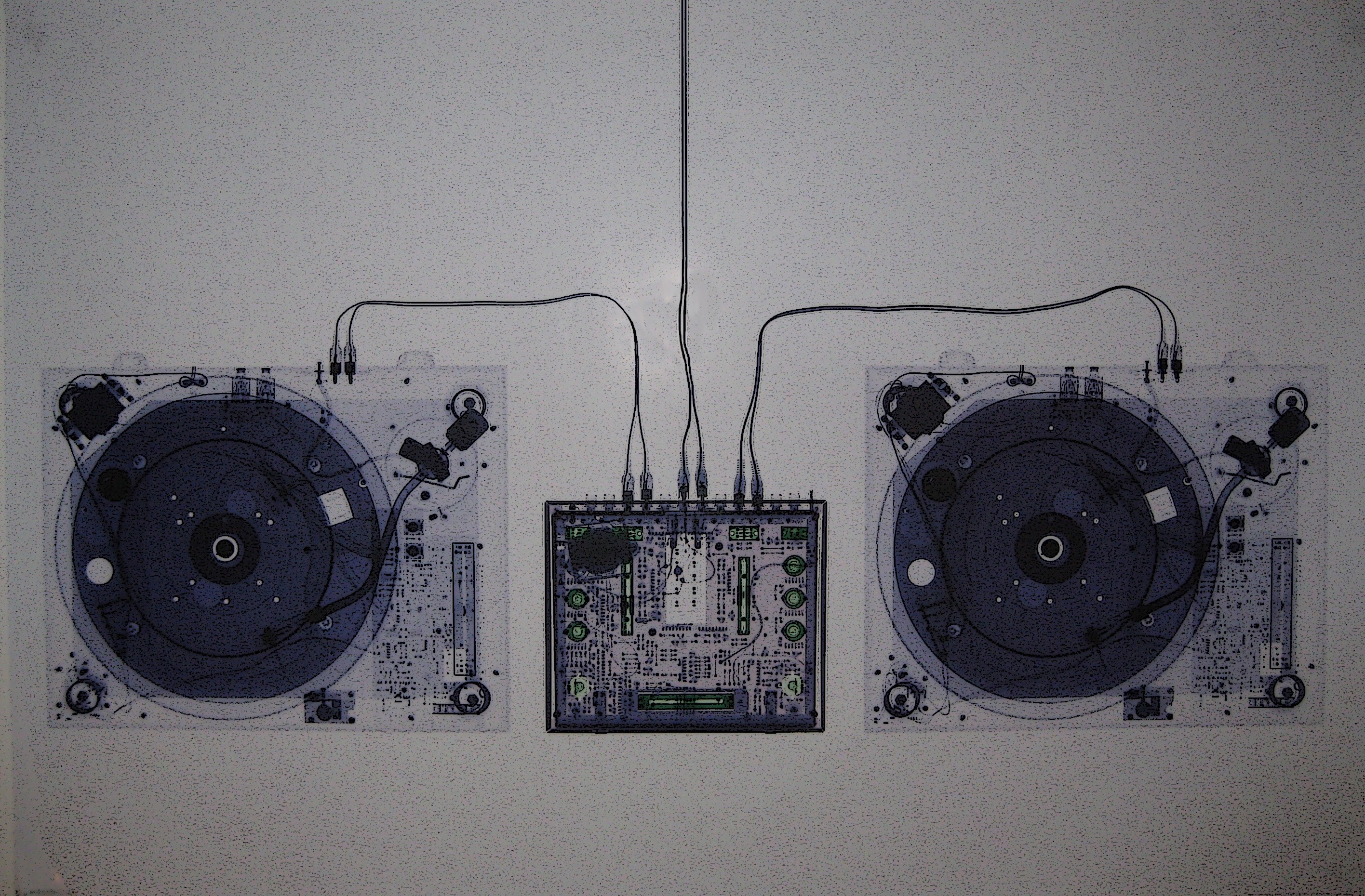 X-ray of DJ turntables and mixer HD Wallpaper