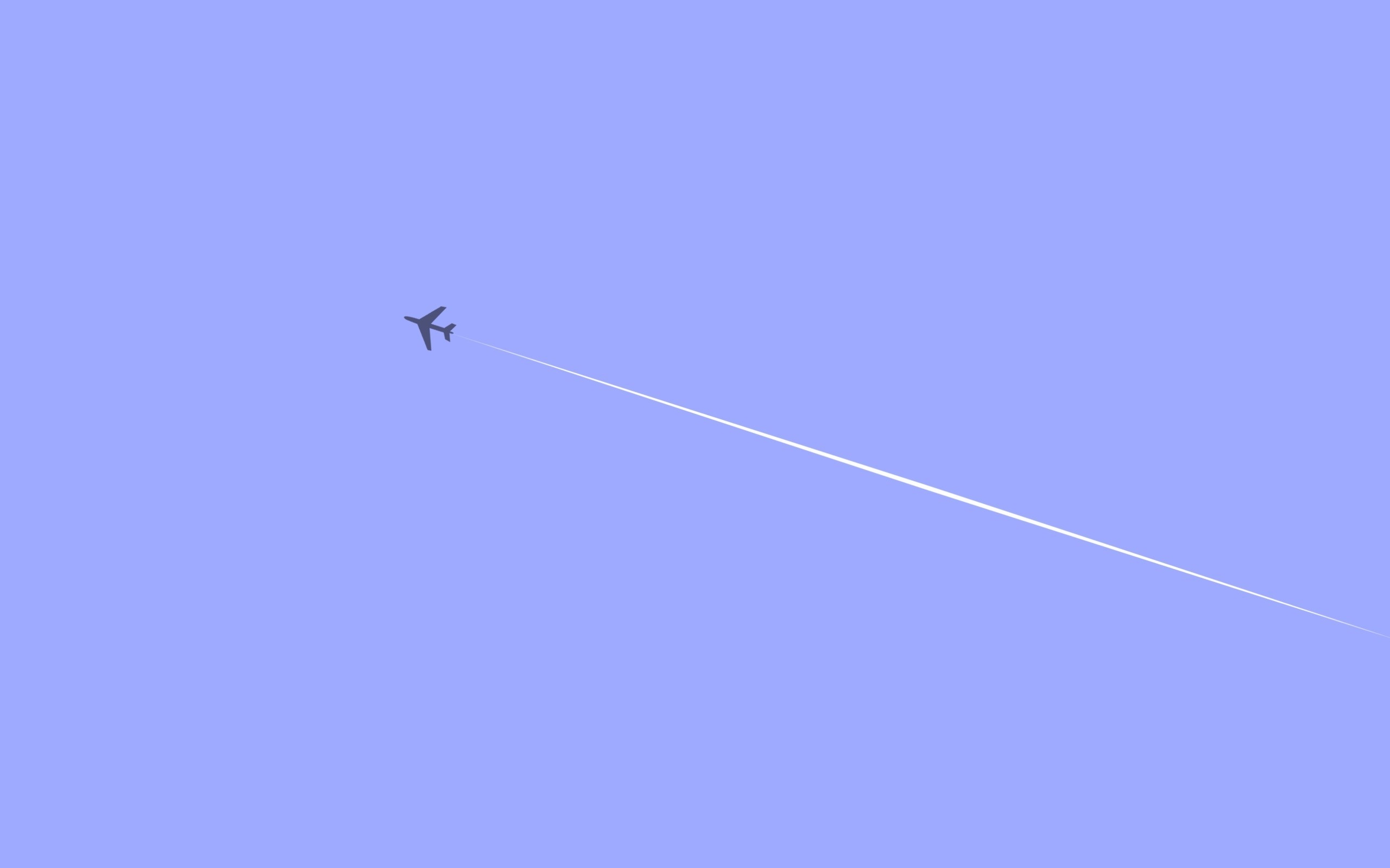 Minimalist airplane flying with contrail against blue sky HD Wallpaper