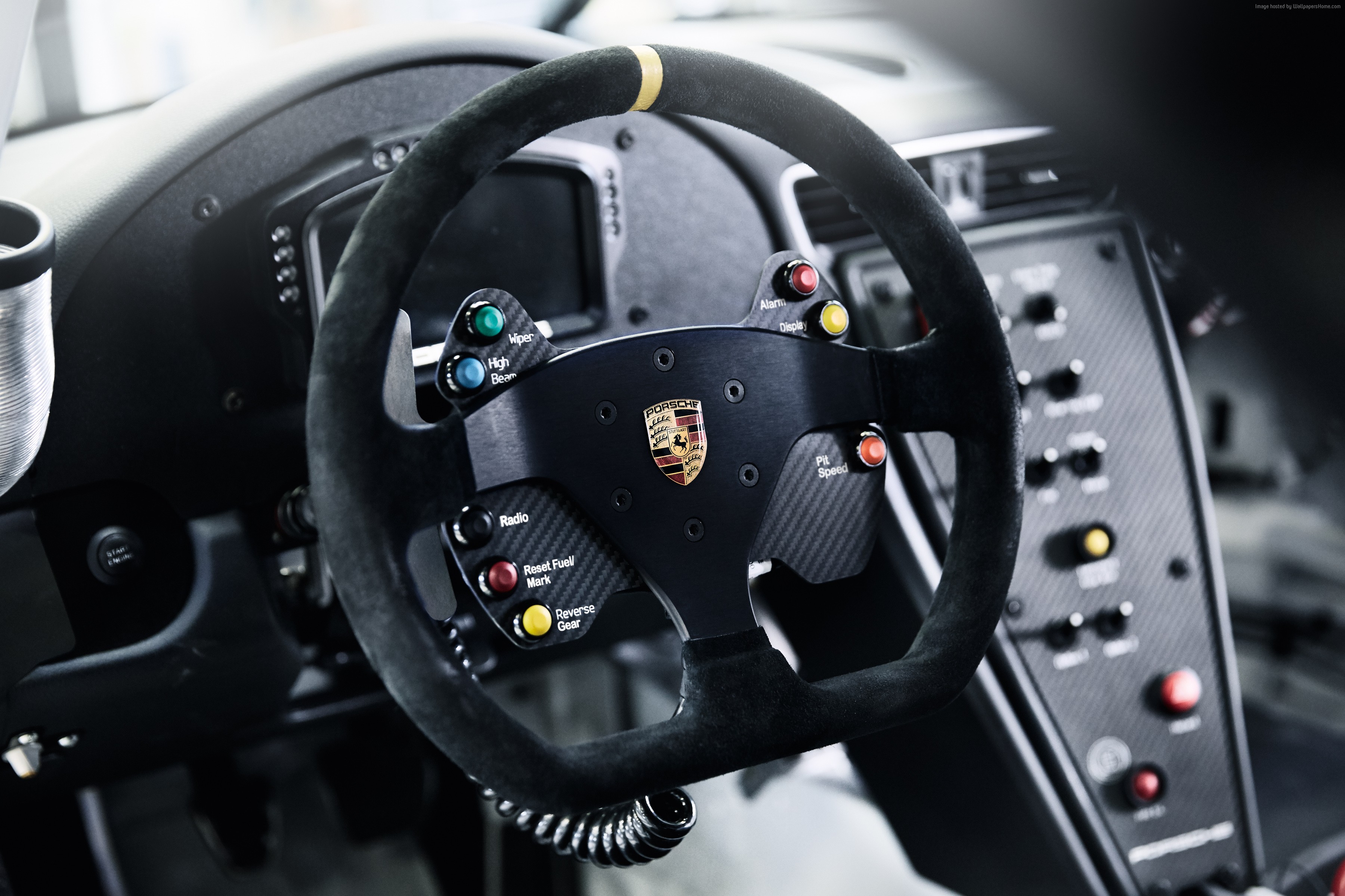 Porsche 911 GT3 Cup racing steering wheel interior HD Wallpaper