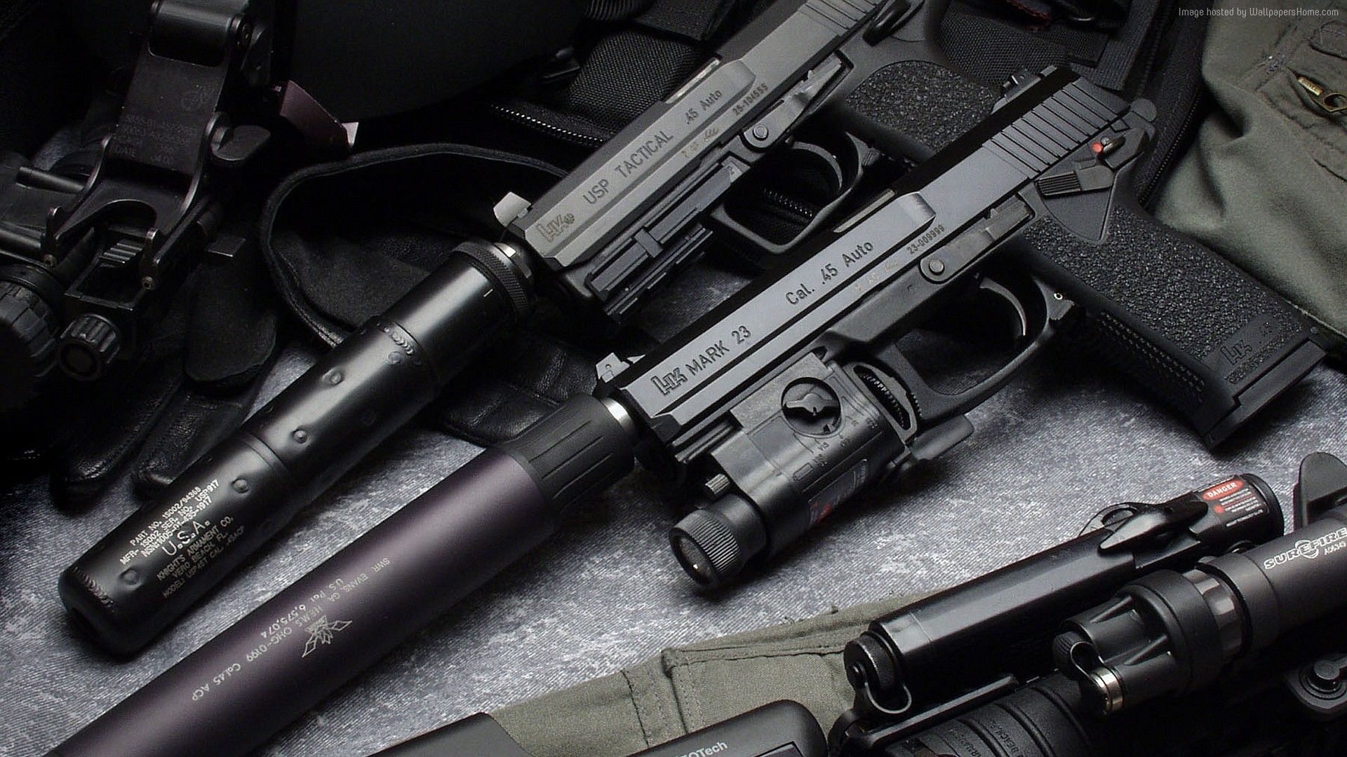 Heckler & Koch USP Tactical and Mark 23 pistols with silencers HD Wallpaper