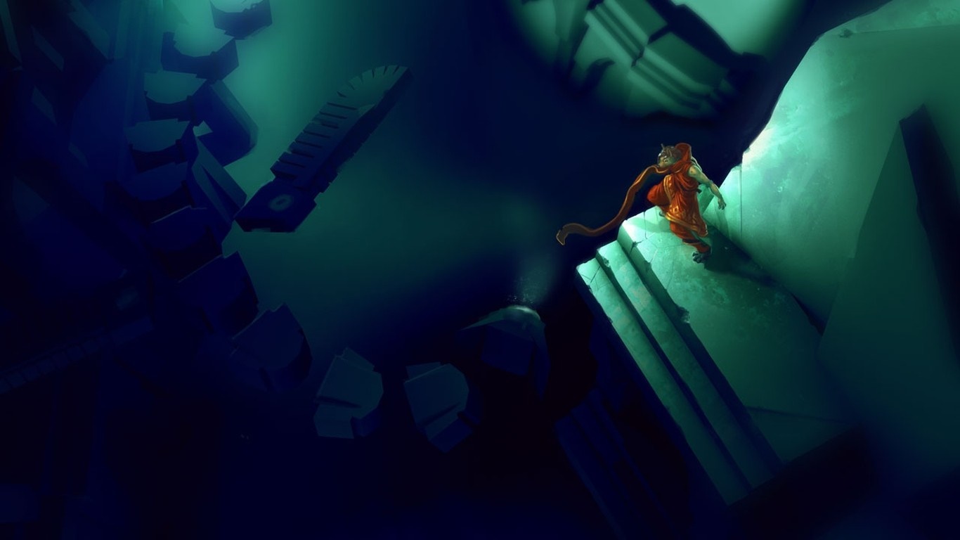 Anthro character in a dark, underwater environment HD Wallpaper