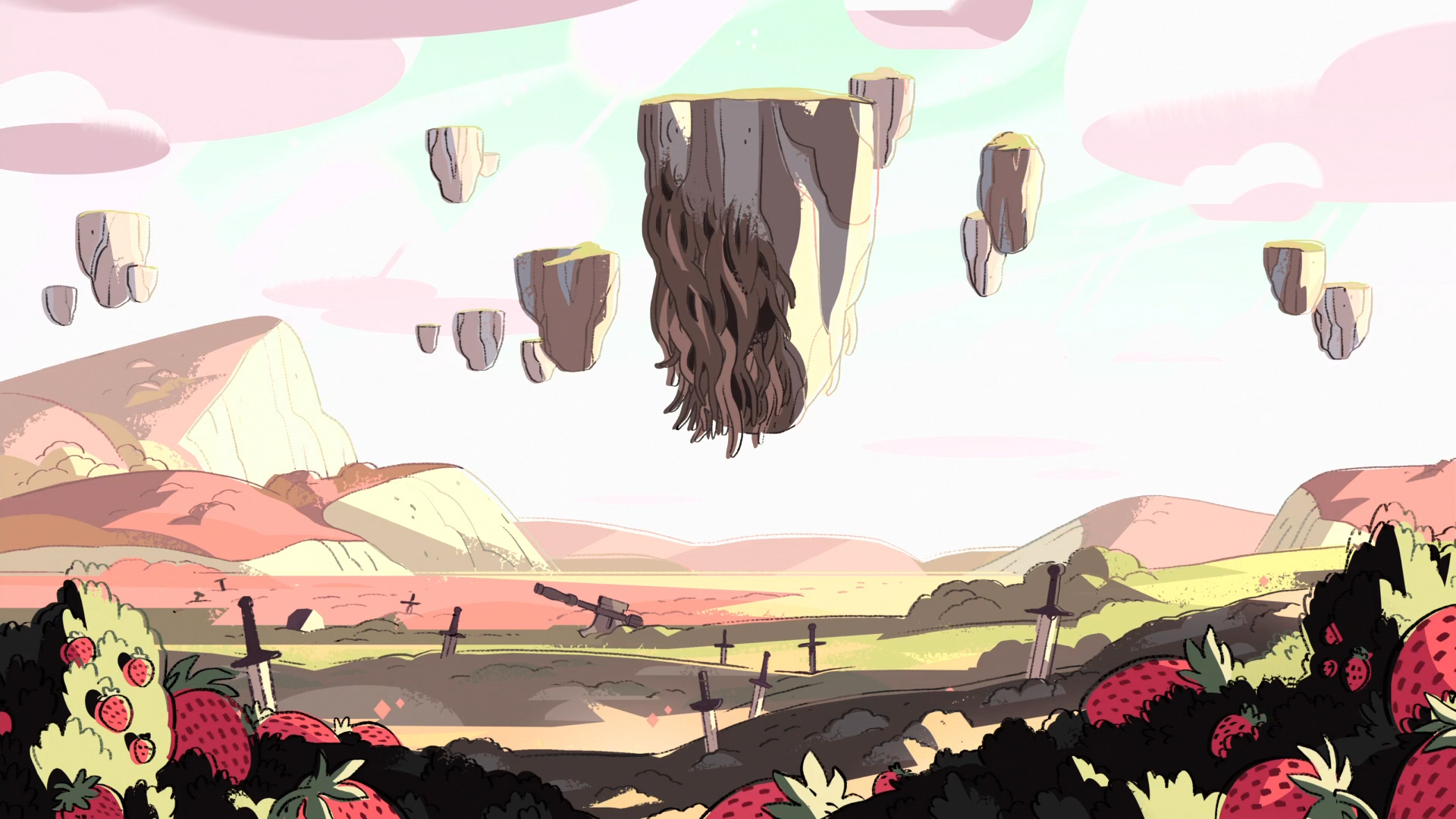 Steven Universe landscape with floating islands and strawberries HD Wallpaper
