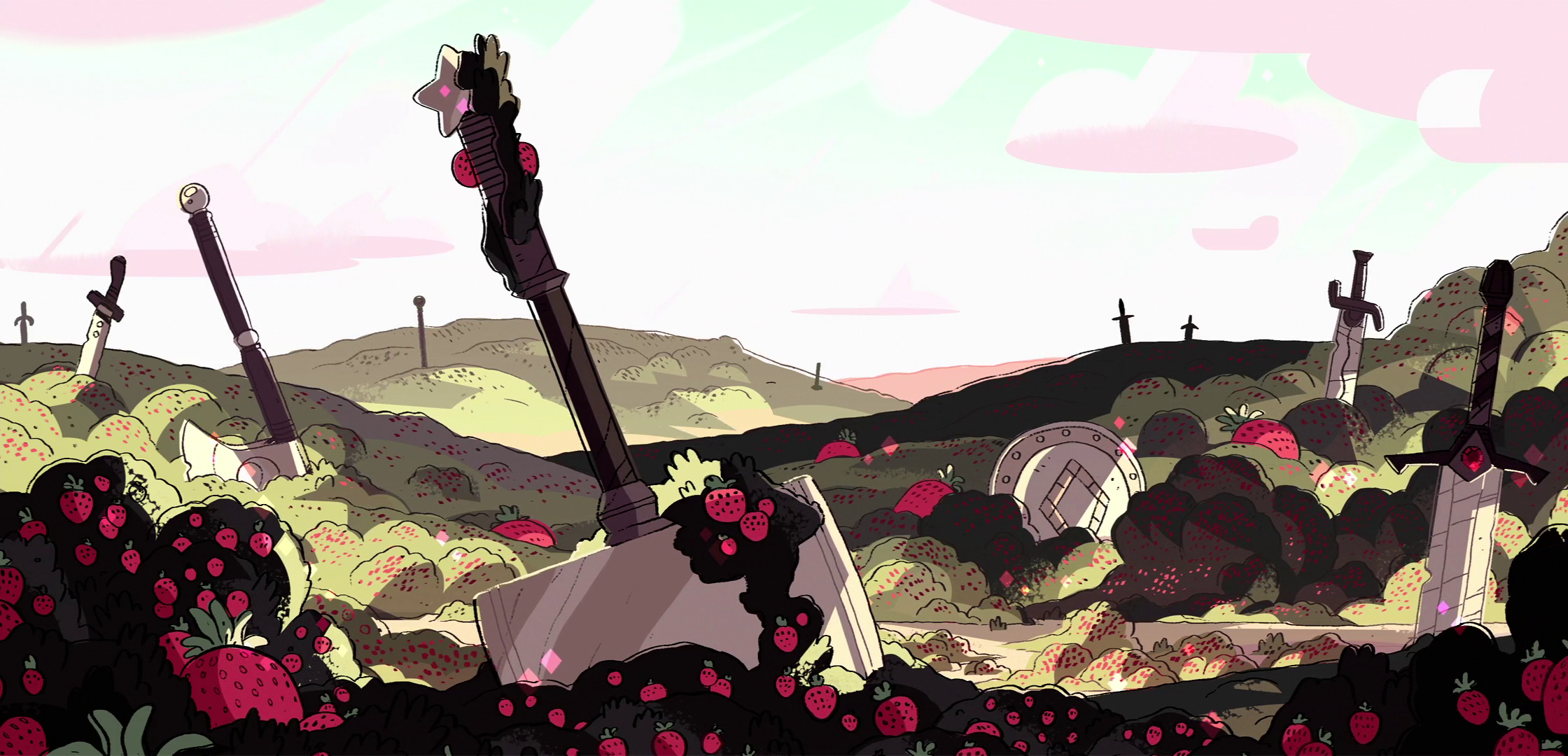 Steven Universe landscape with swords and strawberries HD Wallpaper