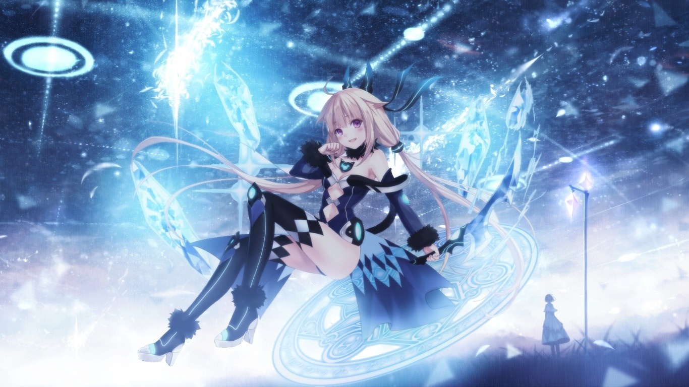 Anime girl with blonde hair and blue outfit HD Wallpaper