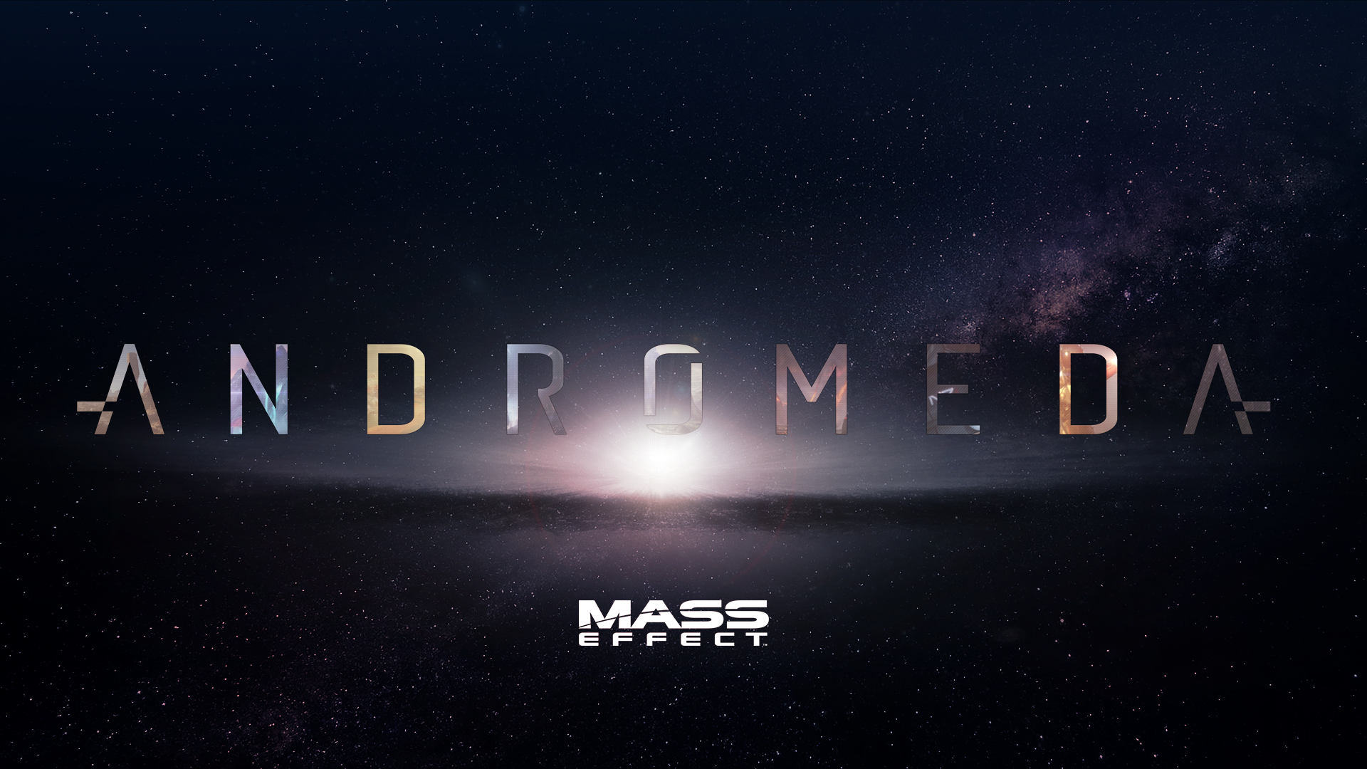 Mass Effect Andromeda logo with galaxy background HD Wallpaper