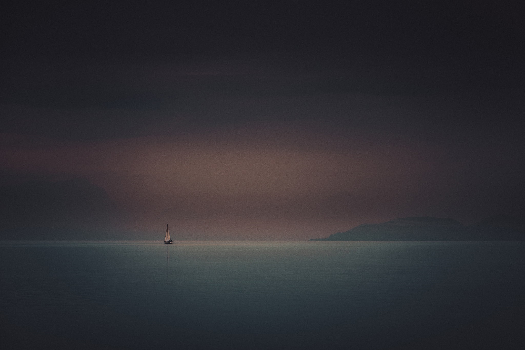 Sailboat on the sea at dusk HD Wallpaper