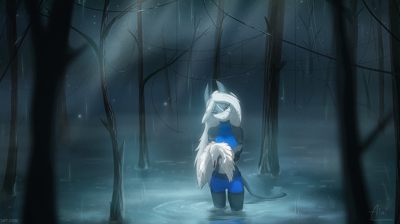 Mystical Anthro Figure in Icy Midnight Forest HD Wallpaper