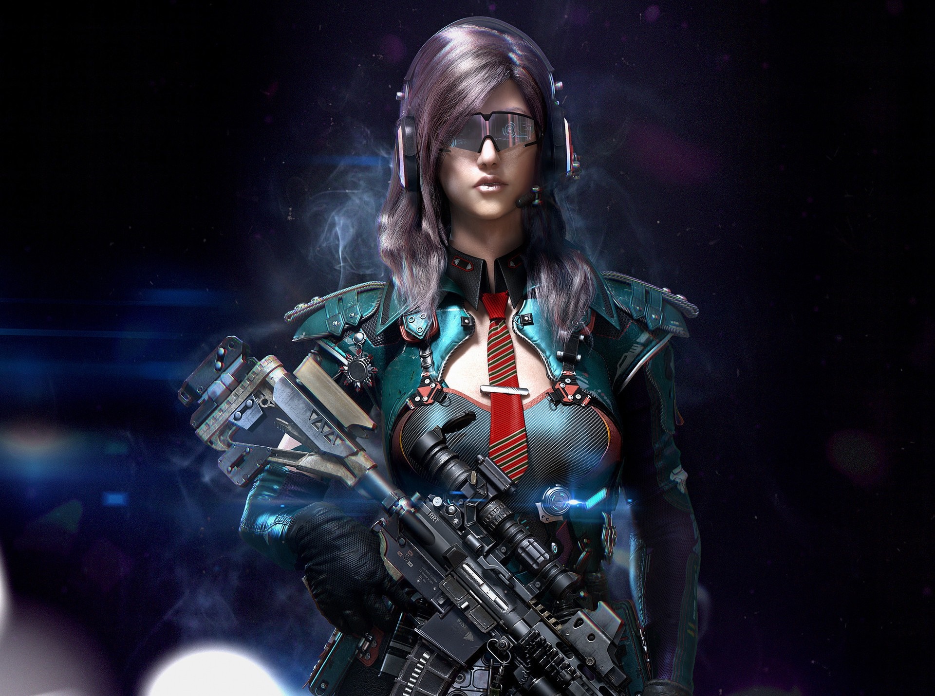 Cyberpunk anime artwork of a woman with a gun HD Wallpaper