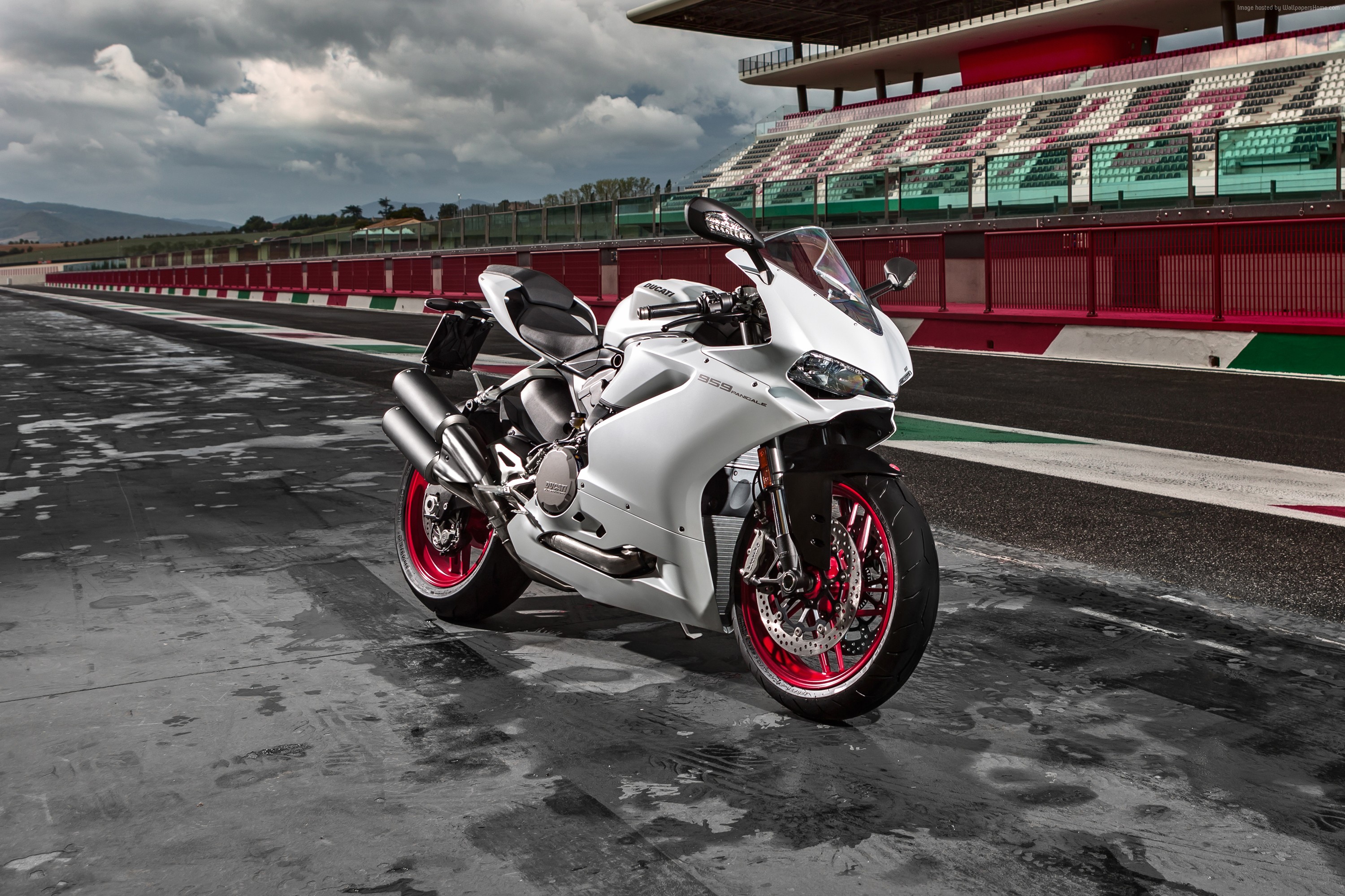 White Ducati 959 Panigale Motorcycle on Race Track HD Wallpaper