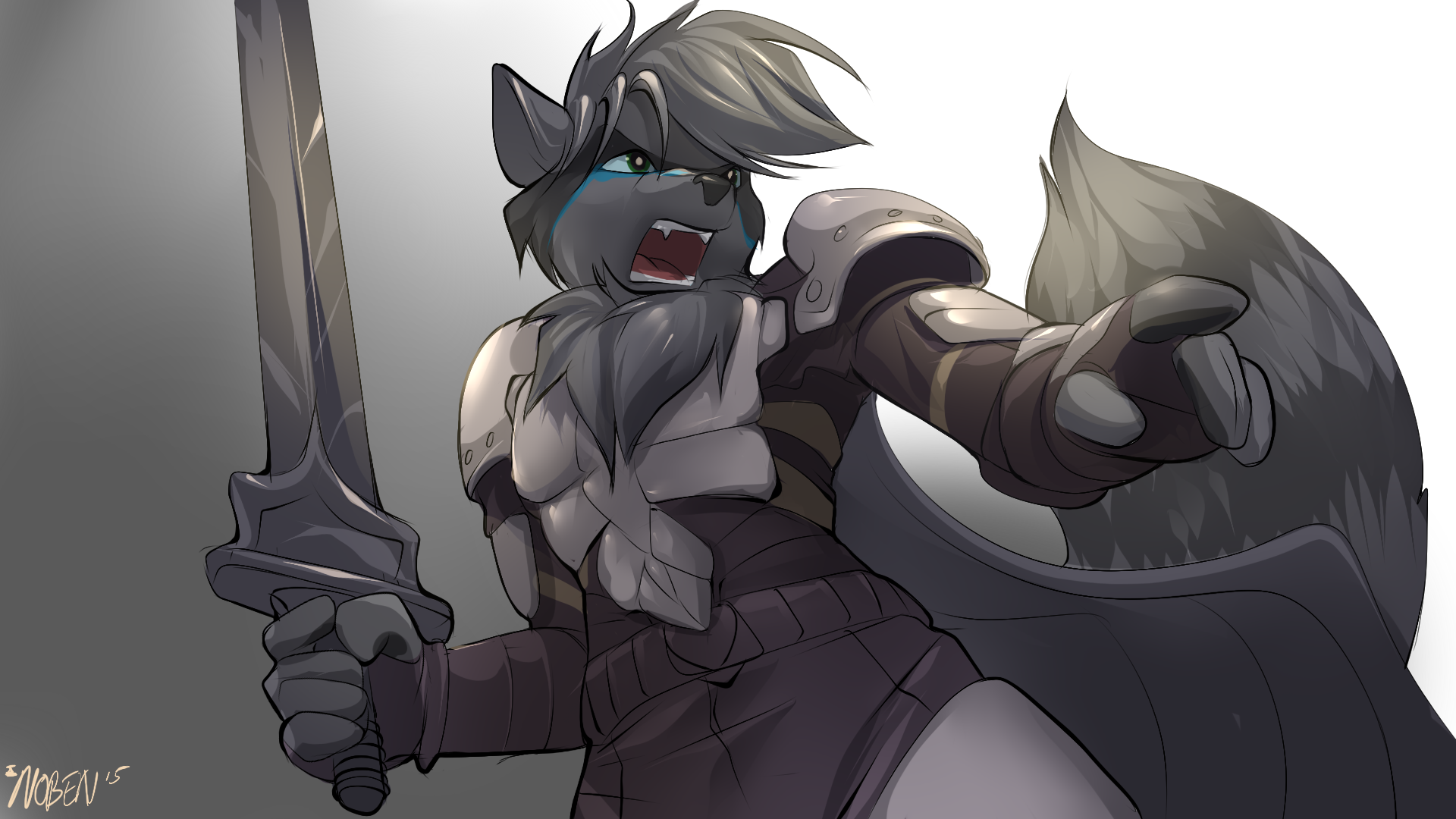 Furry warrior with sword pointing forward HD Wallpaper