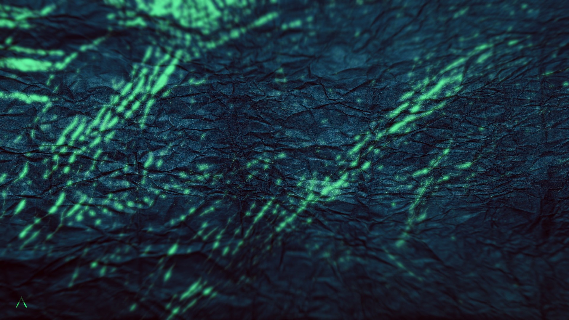 Abstract green and blue crumpled paper texture with light patterns HD Wallpaper