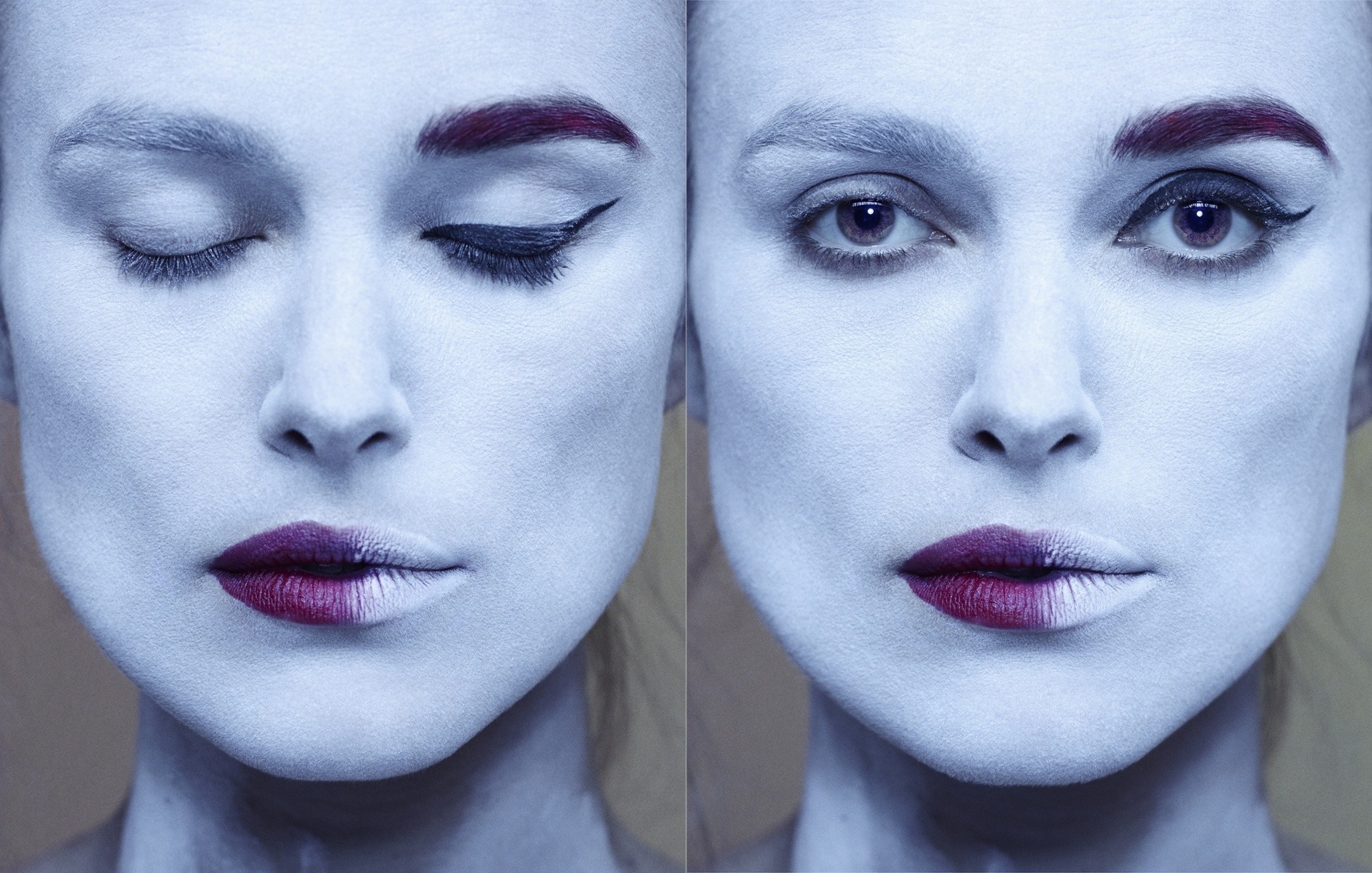 Collage of Keira Knightley with dramatic makeup HD Wallpaper