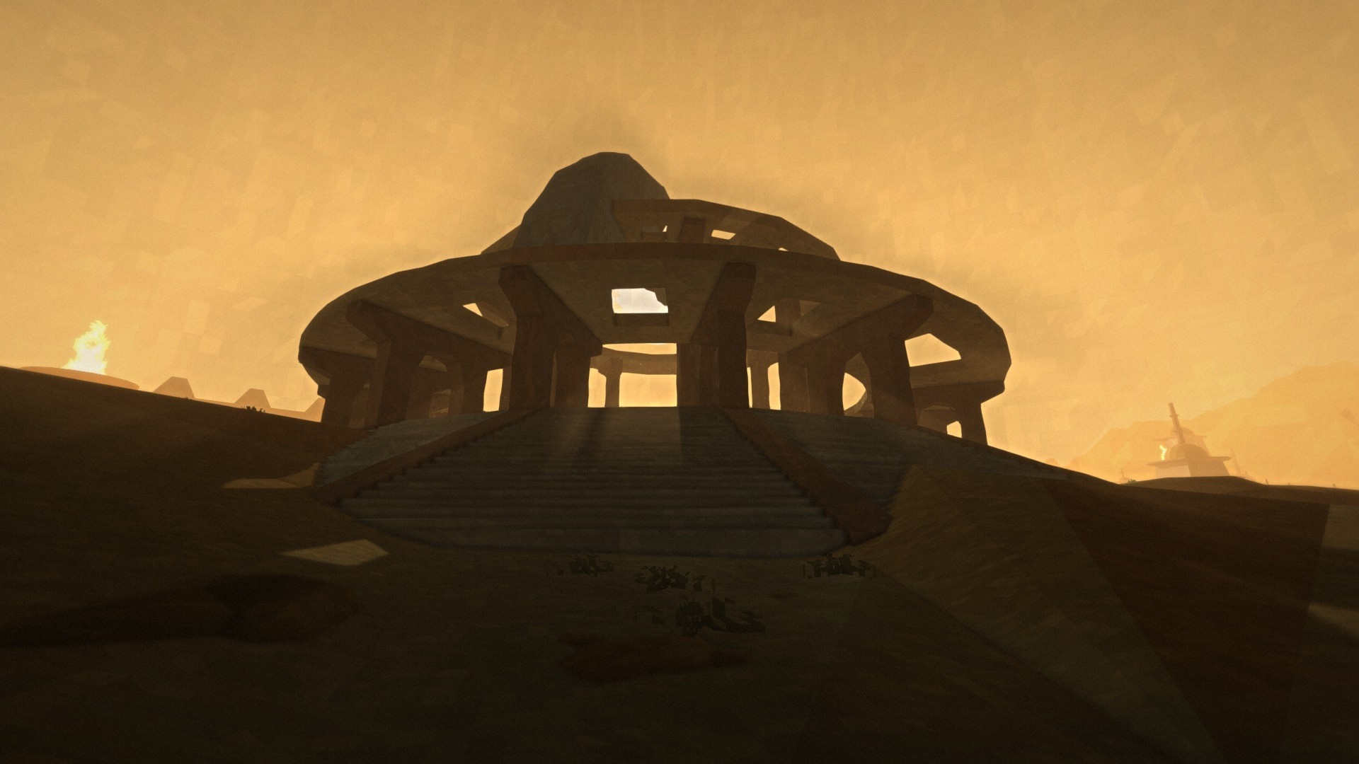Ancient temple structure at sunset HD Wallpaper
