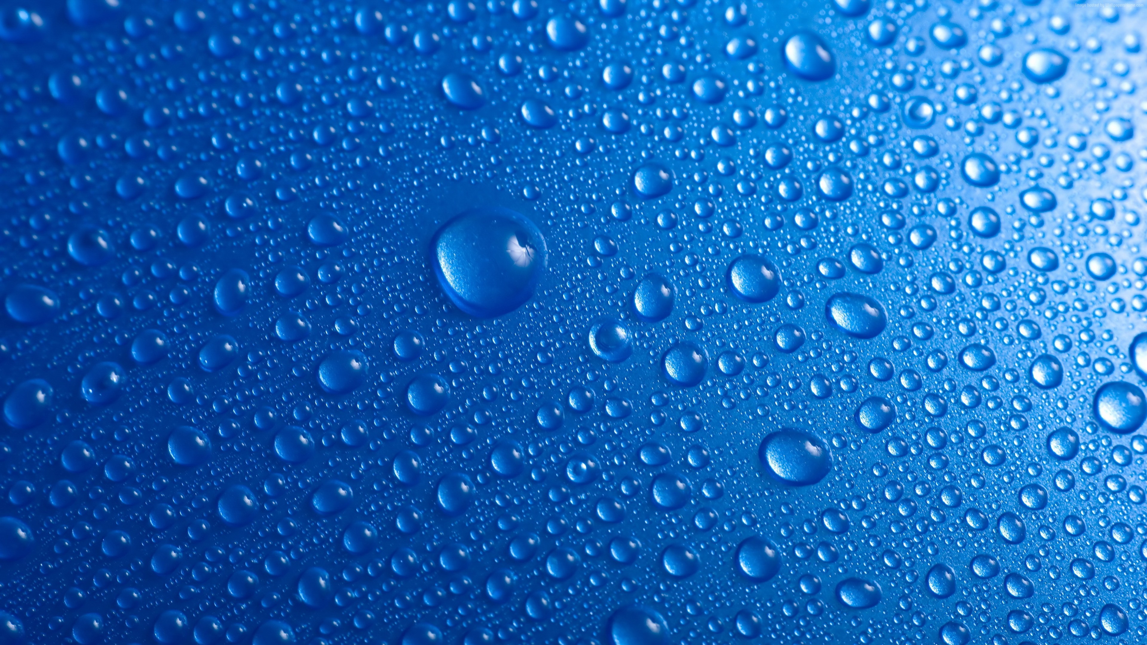 Macro view of water drops on a blue surface HD Wallpaper