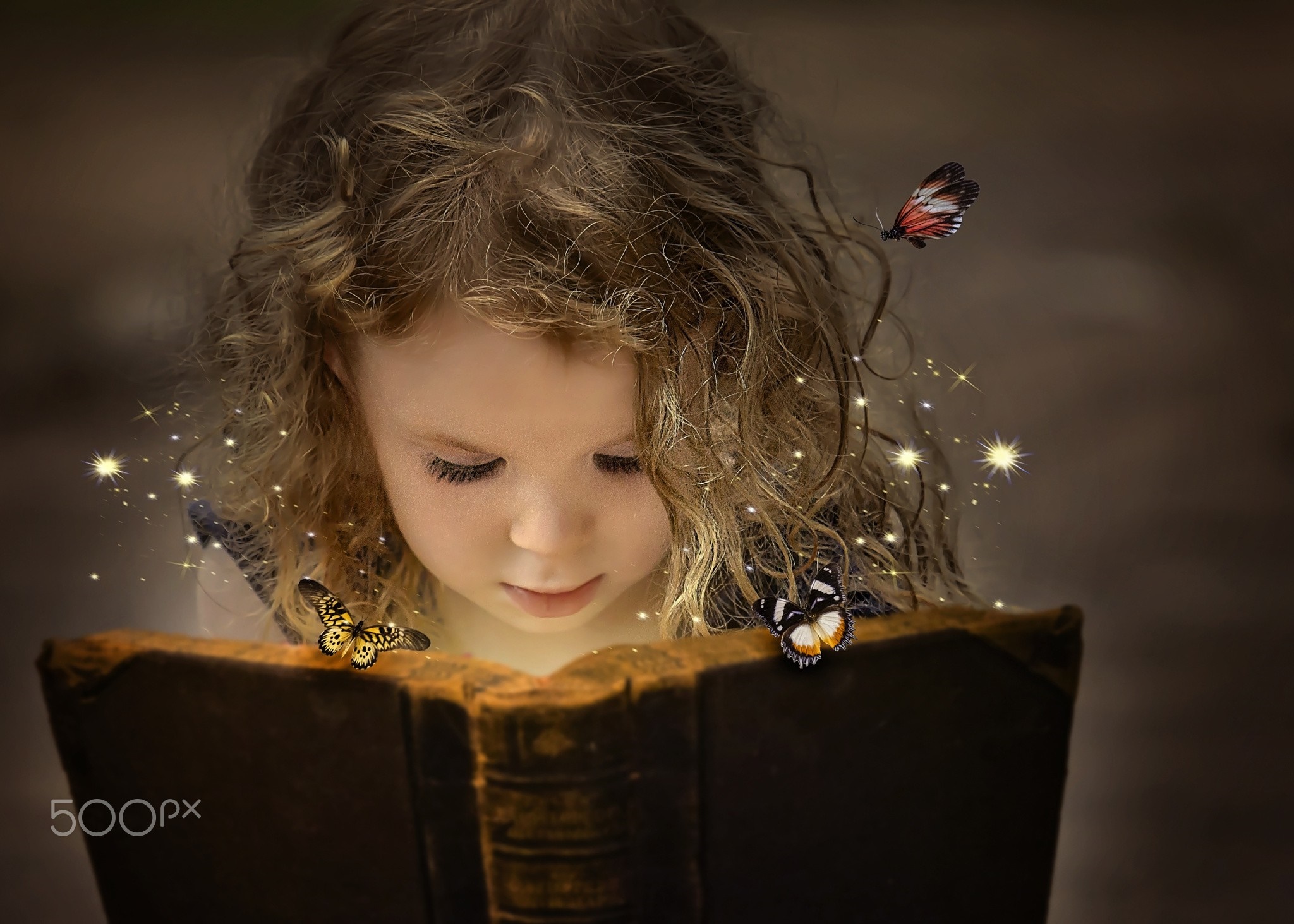 Girl reading a magical book with butterflies HD Wallpaper