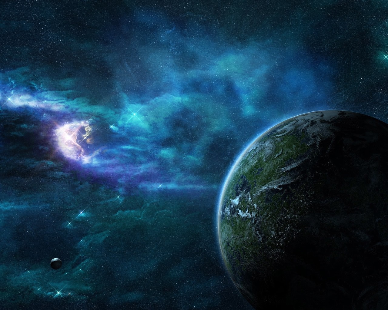 Planet and nebula in outer space HD Wallpaper