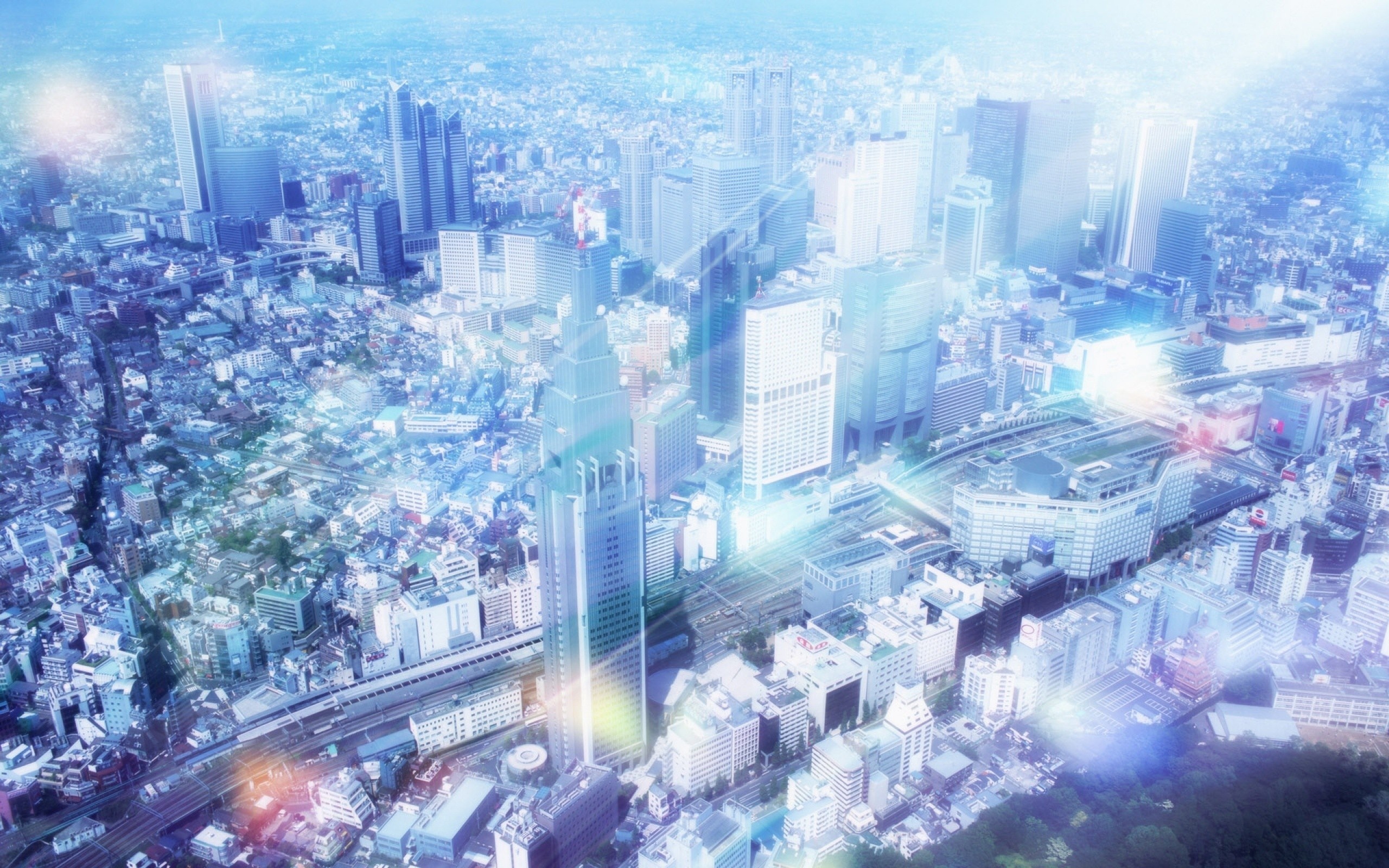Aerial view of a futuristic Tokyo cityscape with skyscrapers HD Wallpaper