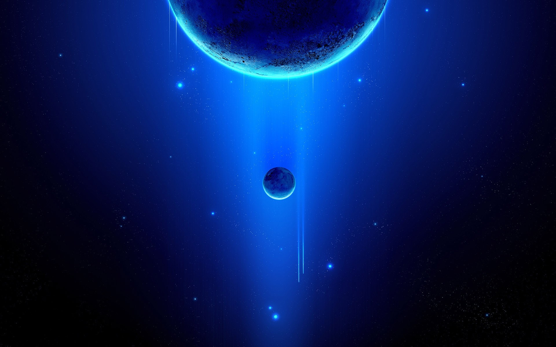 Blue planets and stars in outer space HD Wallpaper