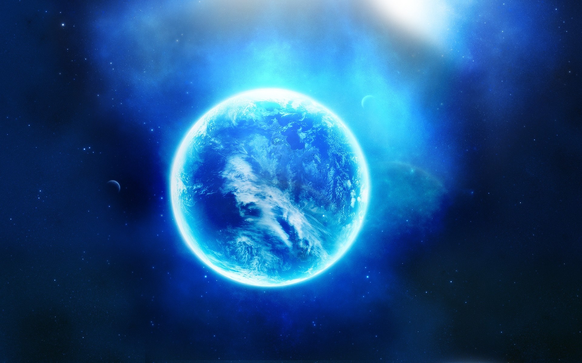Blue planet in outer space with nebula and stars HD Wallpaper