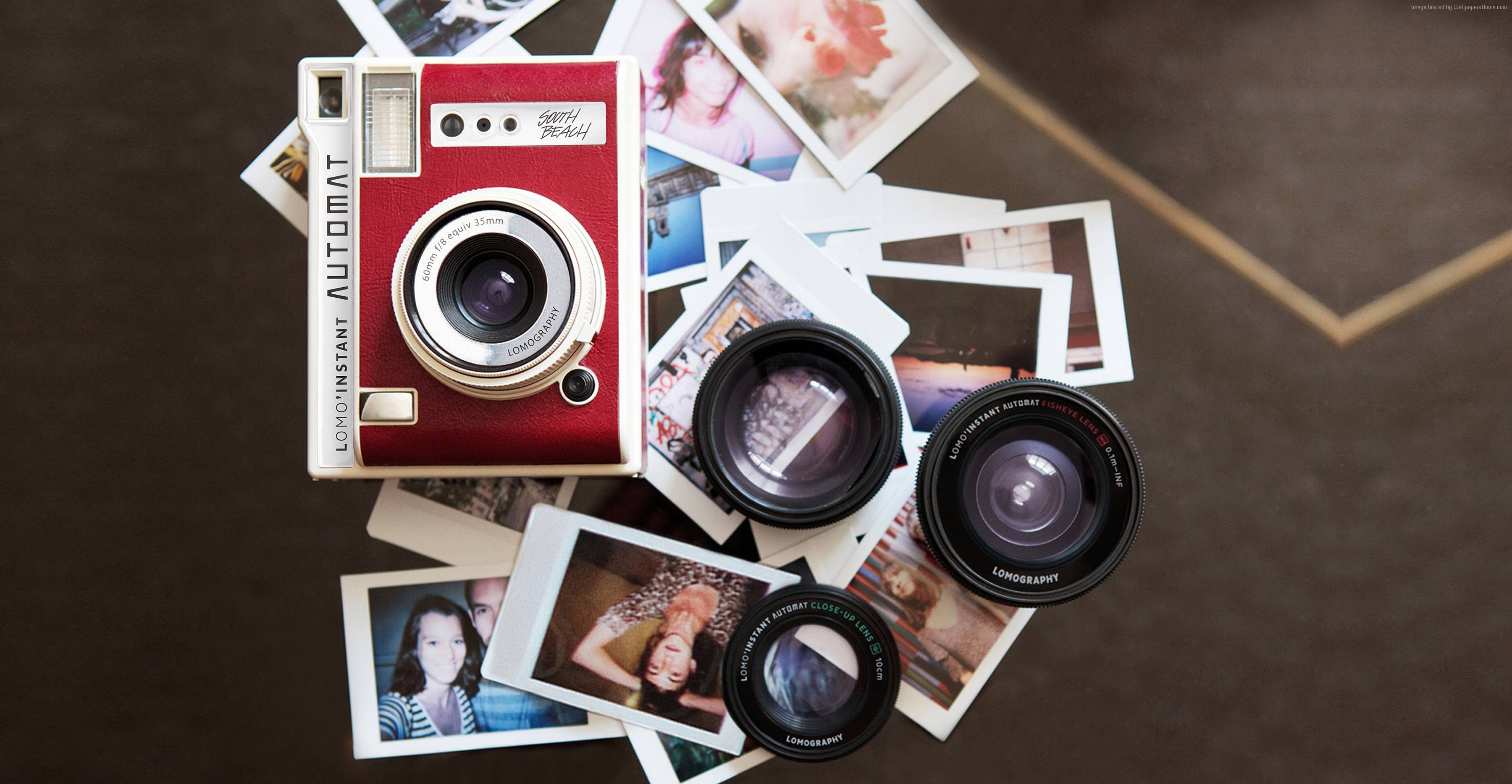 Lomography LomoInstant Automat camera with lenses and photos HD Wallpaper