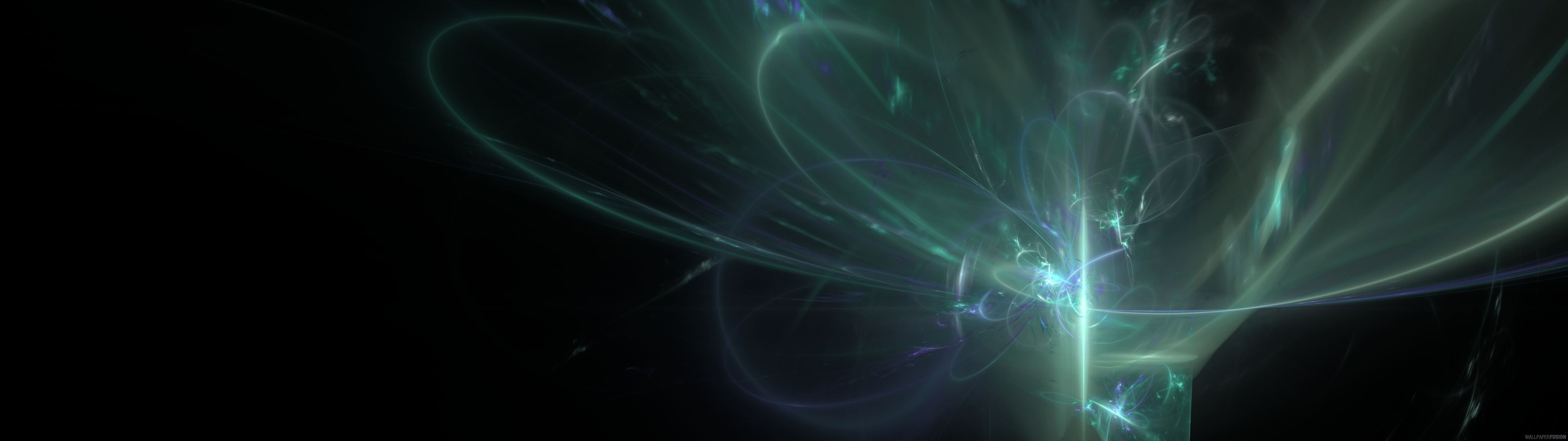 Abstract fractal art with glowing green and blue light HD Wallpaper