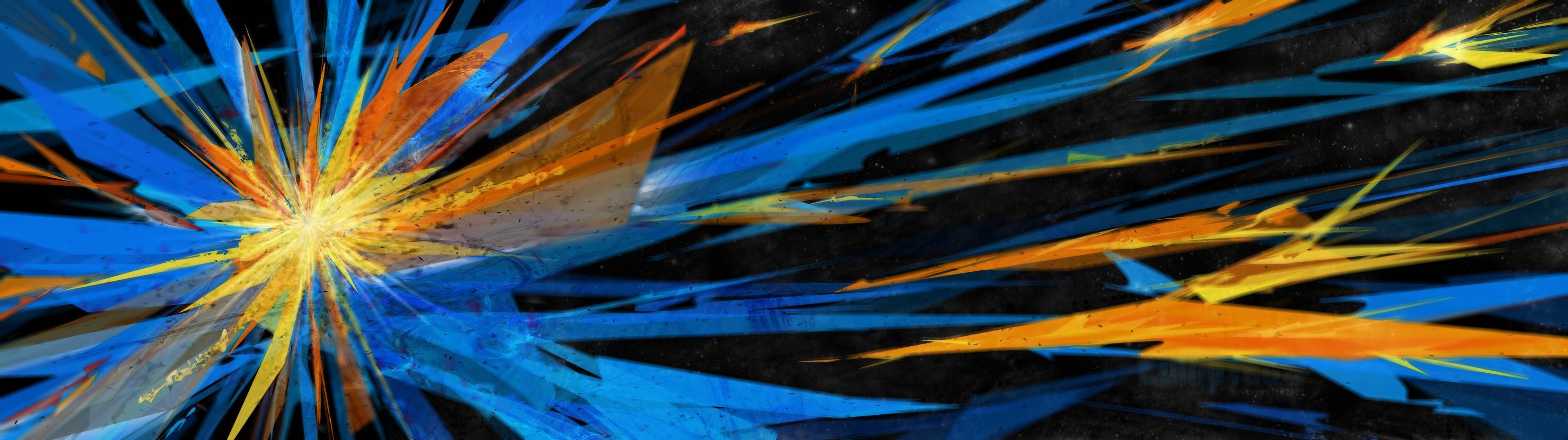 Abstract explosion of blue and orange light HD Wallpaper