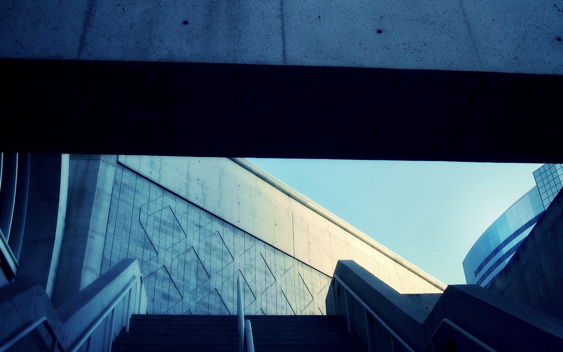 Concrete stairs and modern architecture against the sky HD Wallpaper