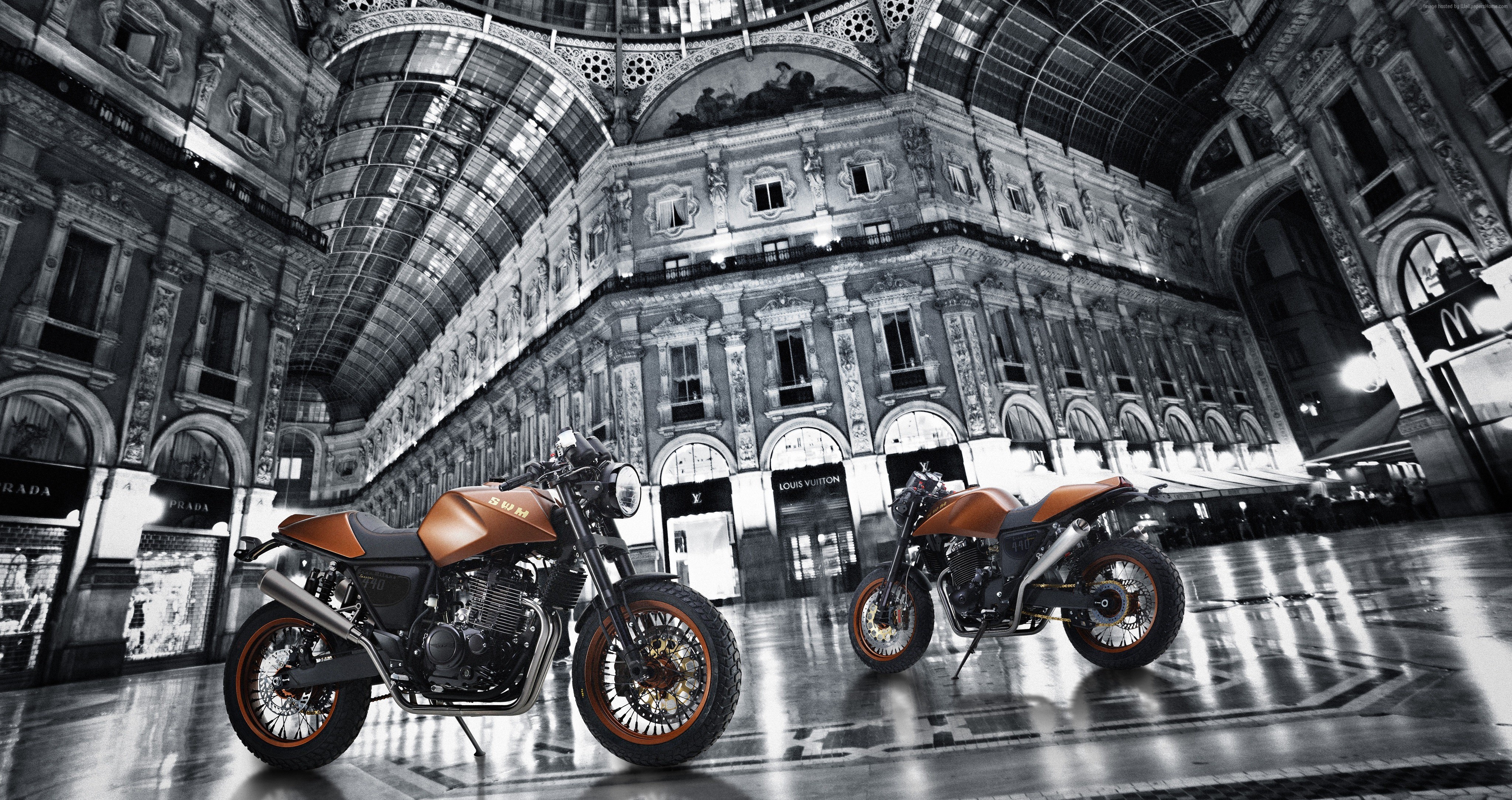 SWM Gran Milano motorcycles in Galleria Vittorio Emanuele II HD Wallpaper