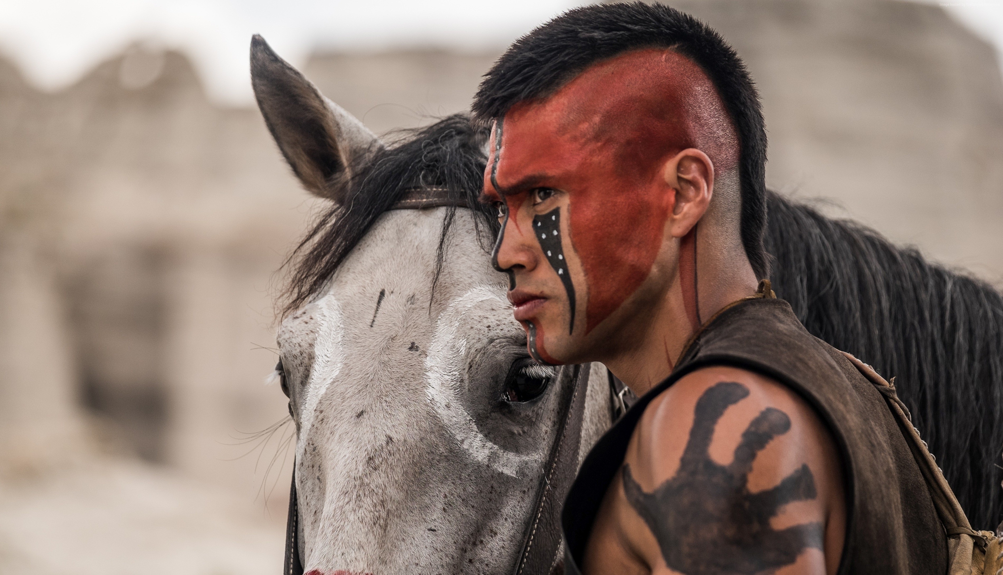 Martin Sensmeier as Sam from The Magnificent Seven with a horse HD Wallpaper