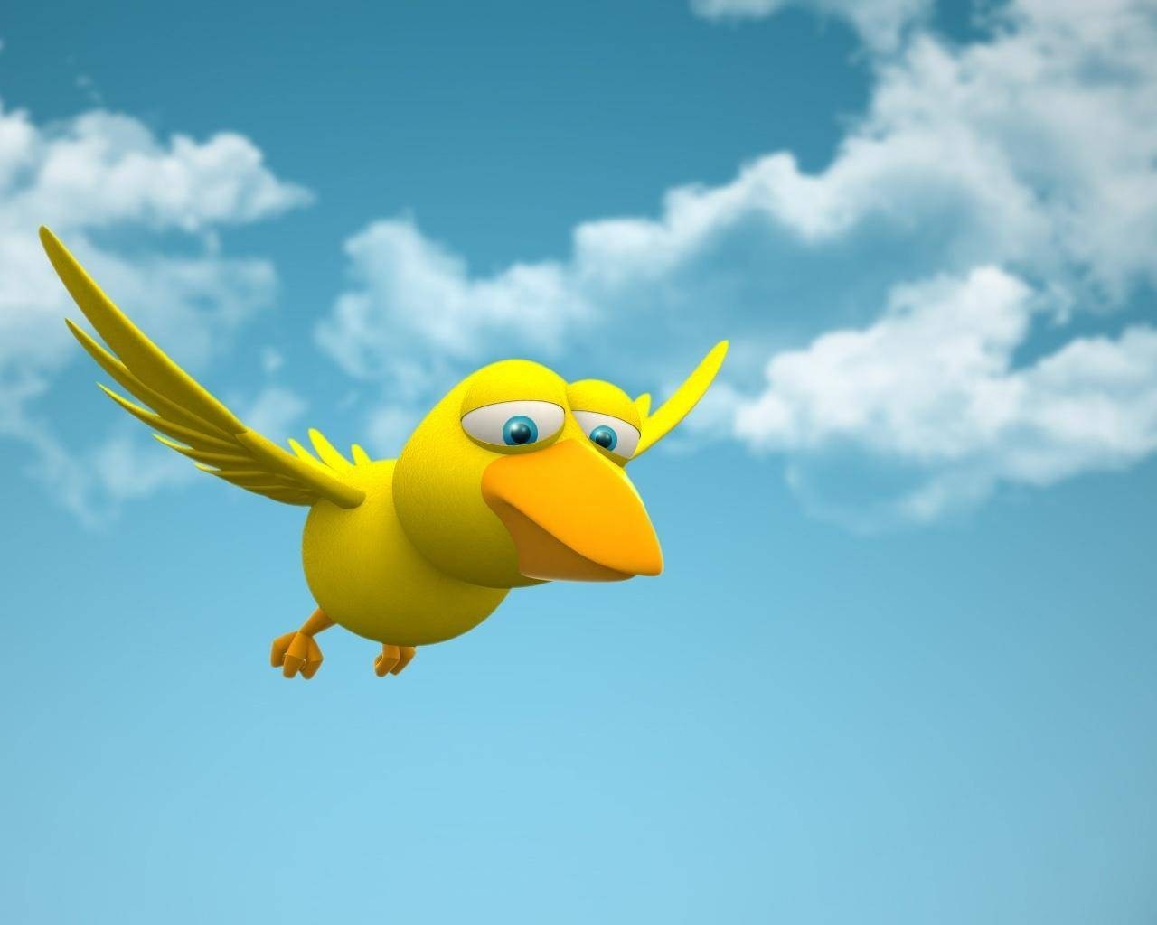 A cartoon yellow bird flying in the sky HD Wallpaper