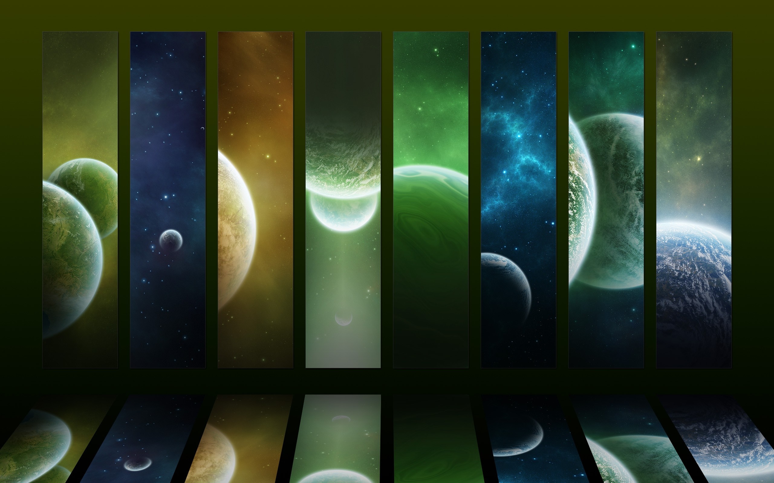 Planets and nebulae in space with reflections HD Wallpaper