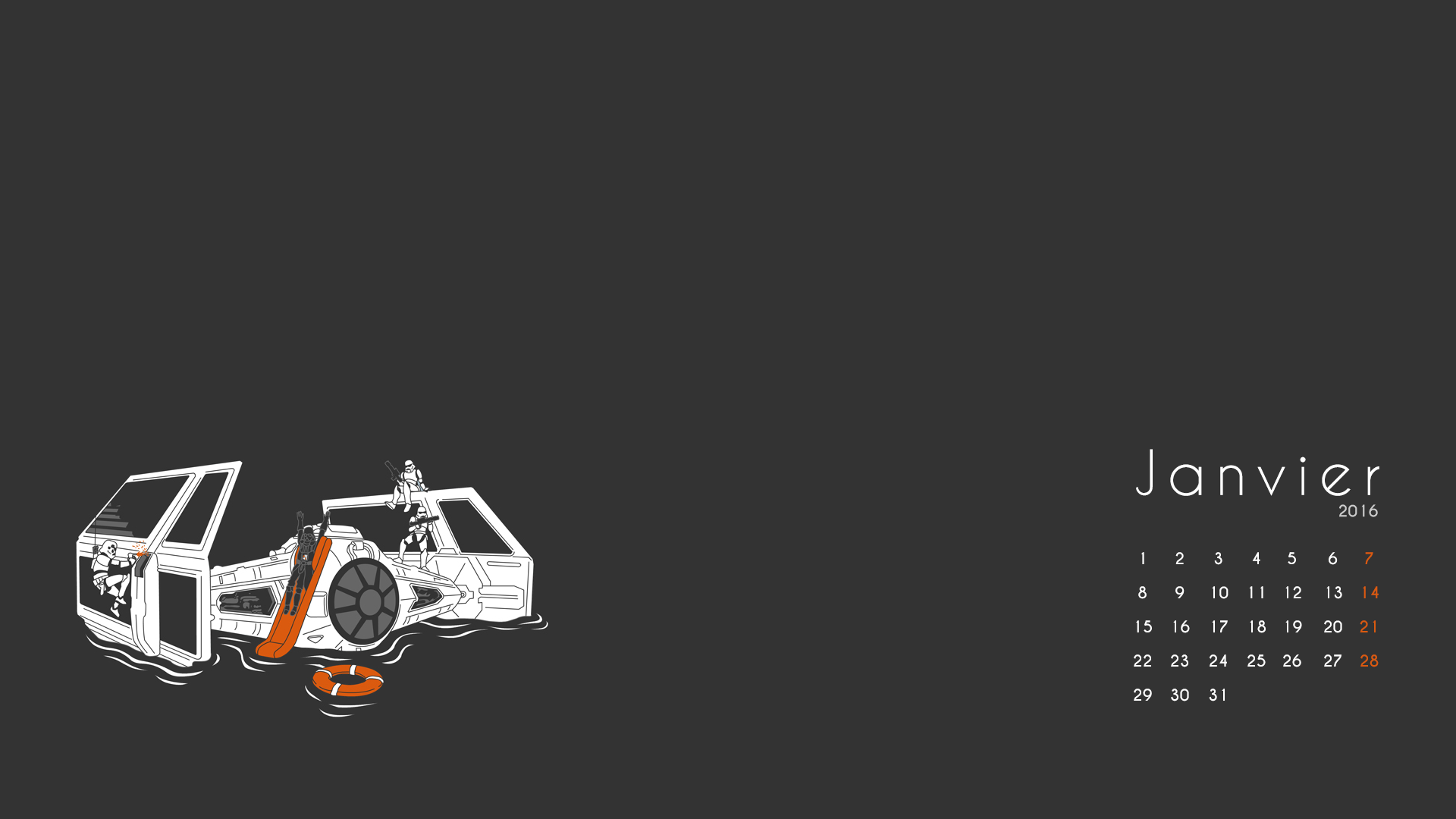Star Wars TIE Fighter illustration with Janvier 2016 calendar HD Wallpaper