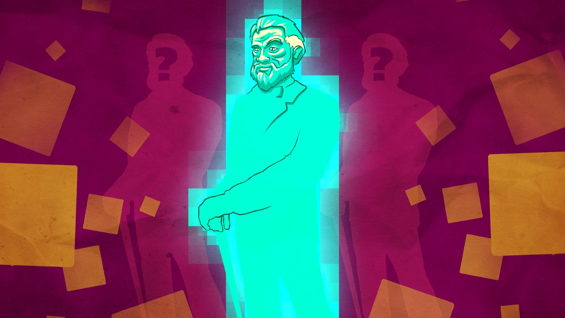 Man in glowing suit with question marks HD Wallpaper