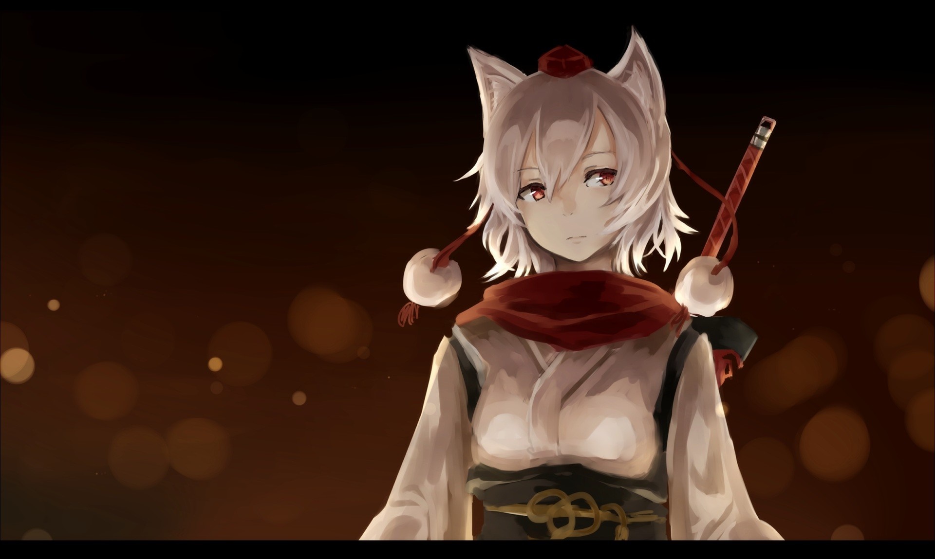 Inubashiri Momiji from Touhou with animal ears and sword HD Wallpaper