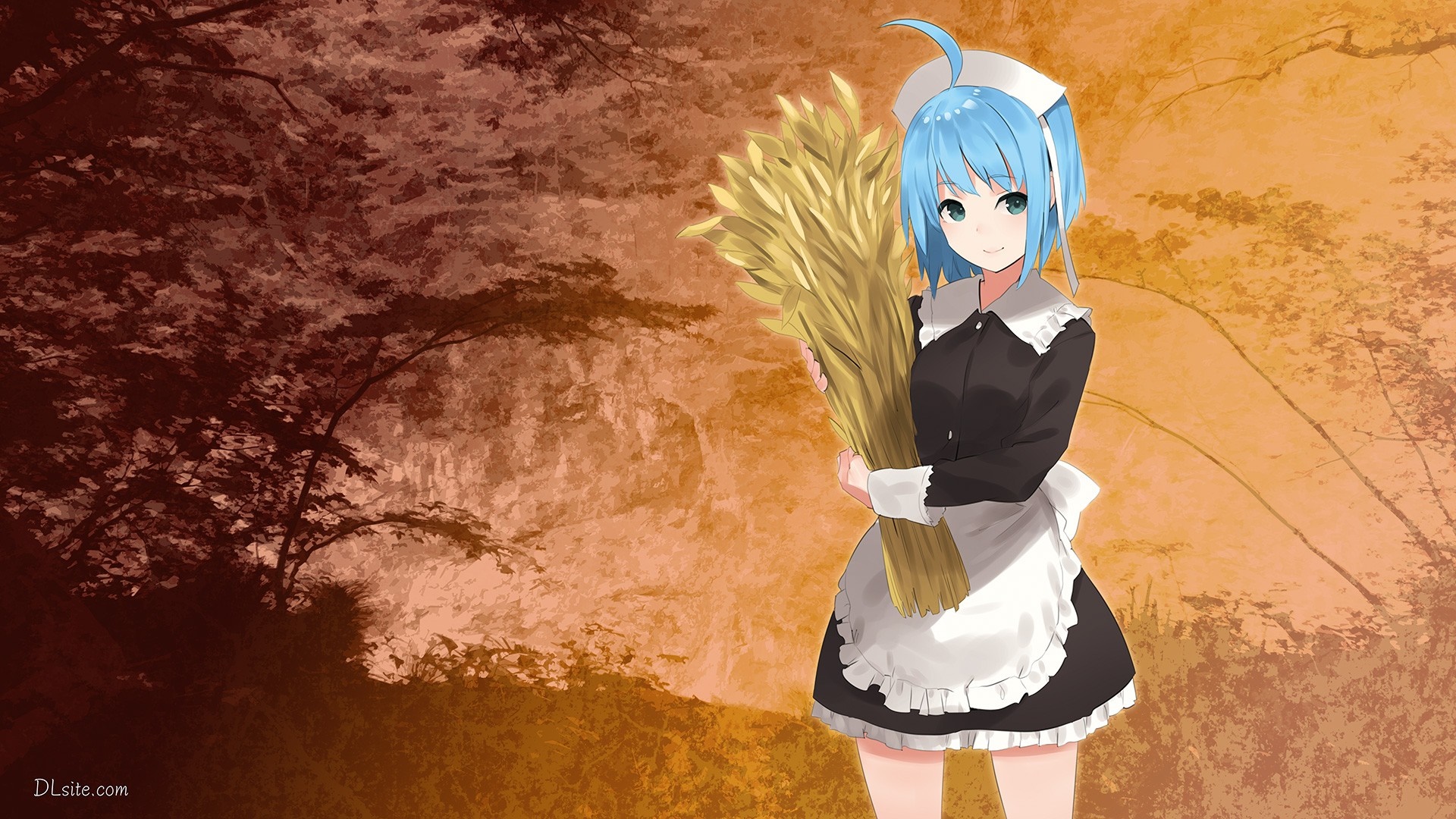 Elle Sweet holding wheat in a maid outfit HD Wallpaper