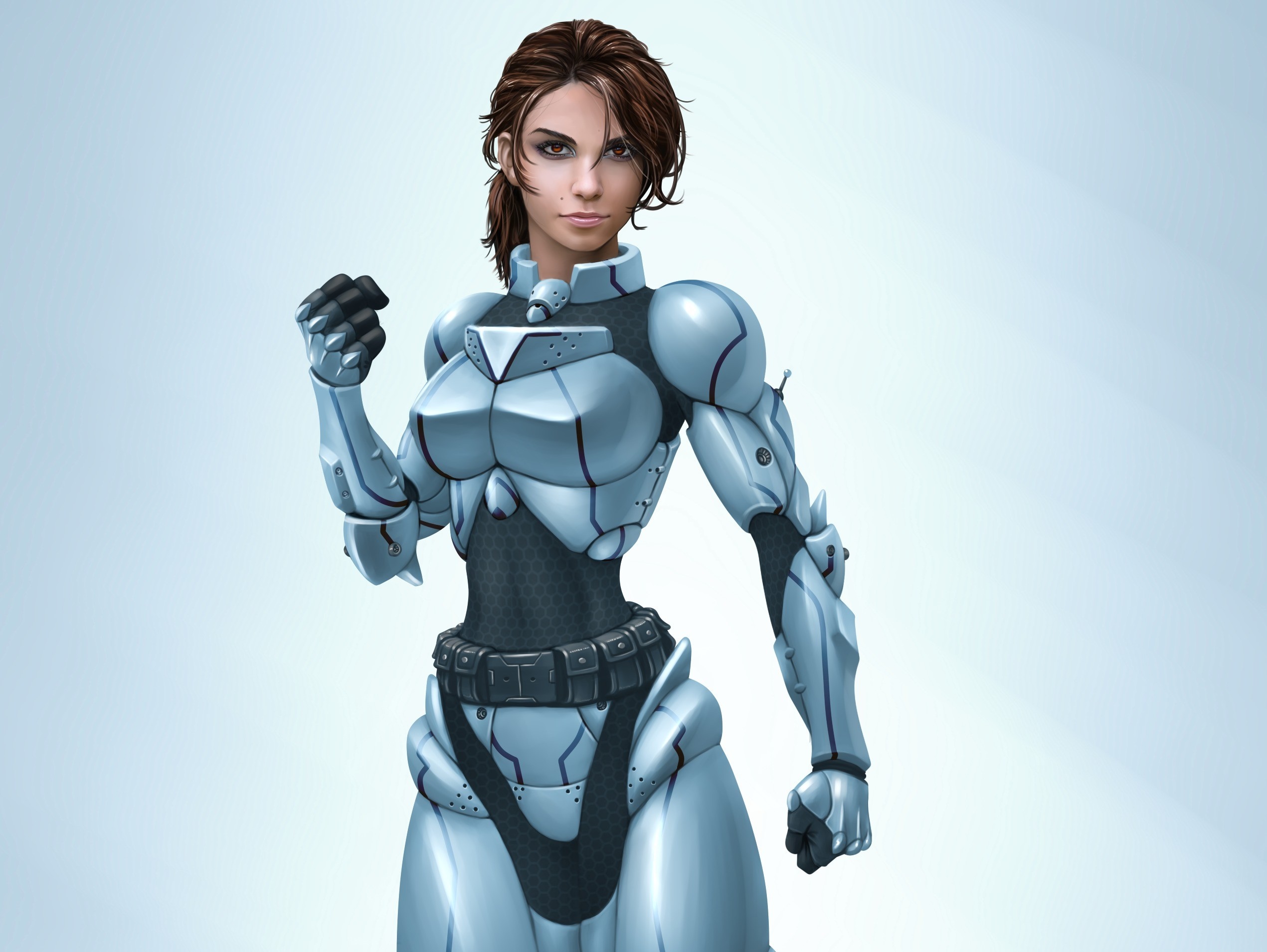 Woman in futuristic white armor HD Wallpaper